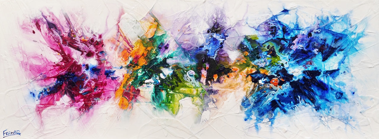Mini Bouquet 160cm x 60cm Colourful Textured Abstract Painting (SOLD)-Abstract-[Franko_Artist]-[Australian_artist]-[Gold_Coast]-[Brisbane]-[modern]-[contemporary]-[original]-[Large_artwork]-Franklin Art Studio