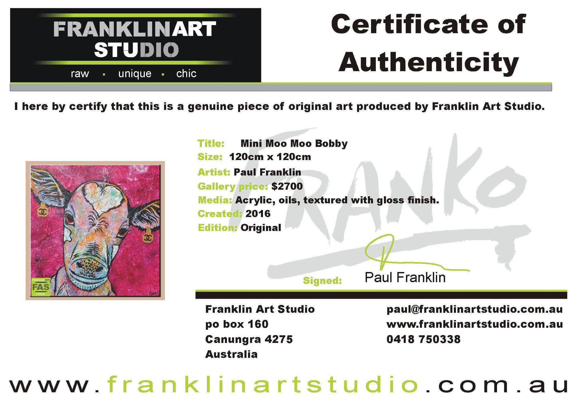 Mini Moo Moo Bobby 120cm x 120cm Pink Cow Painting (SOLD)-abstract realism-[Franko_Artist]-[The_Block]-[Dream_Homes]-[ideas]- [Grand_Designs]-Franklin Art Studio