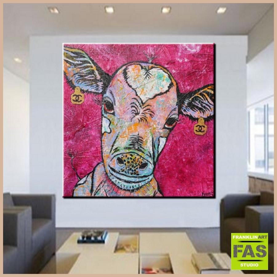 Mini Moo Moo Bobby 120cm x 120cm Pink Cow Painting (SOLD)-abstract realism-[Franko_Artist]-[Australian_artist]-[Gold_Coast]-[Brisbane]-[modern]-[contemporary]-[original]-[Large_artwork]-[The_Block]-[Dream_Homes]-[ideas]-[Grand_Designs]-[Art_Lover]-Franklin Art Studio