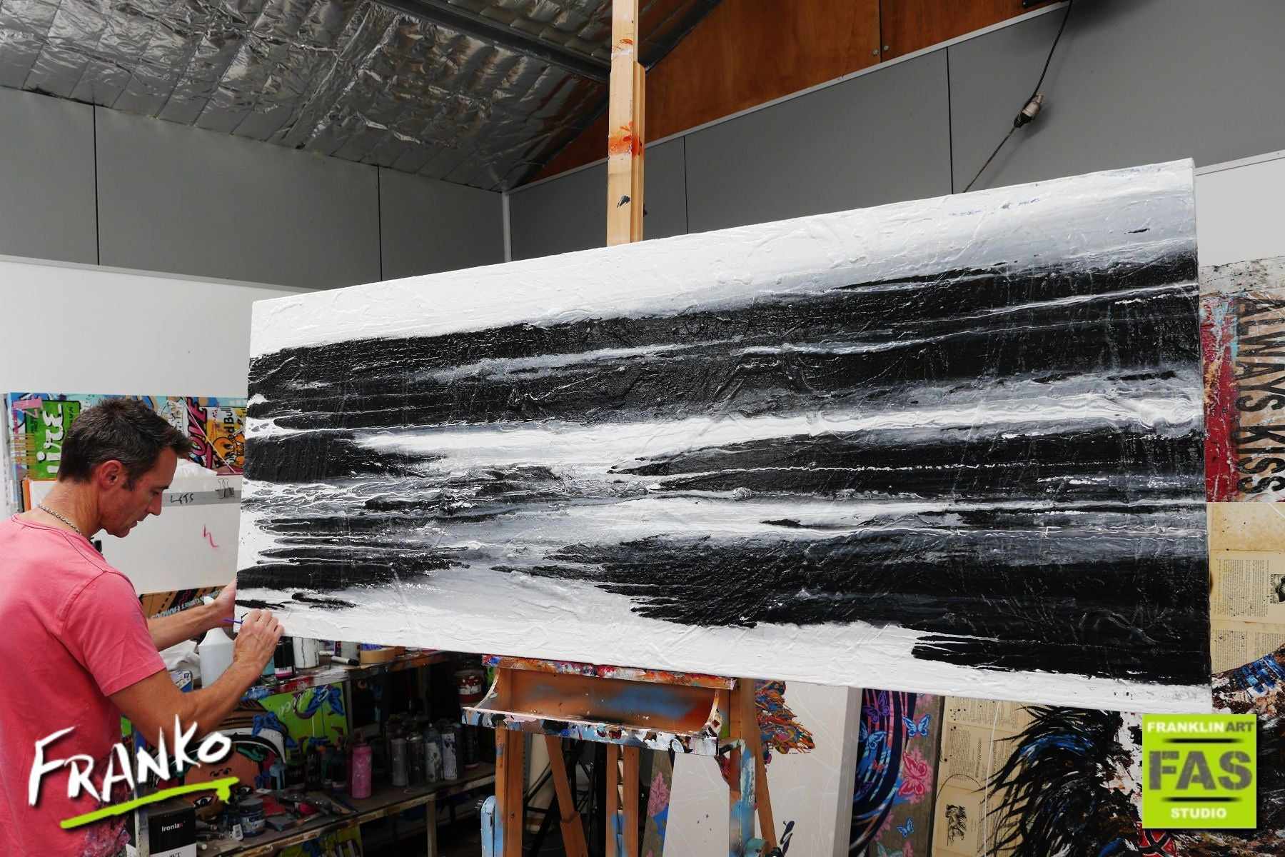 Minimal Horizon 200cm x 80cm Huge White Black Abstract Painting (SOLD)-Abstract-[Franko_Artist]-[The_Block]-[Dream_Homes]-[ideas]- [Grand_Designs]-Franklin Art Studio