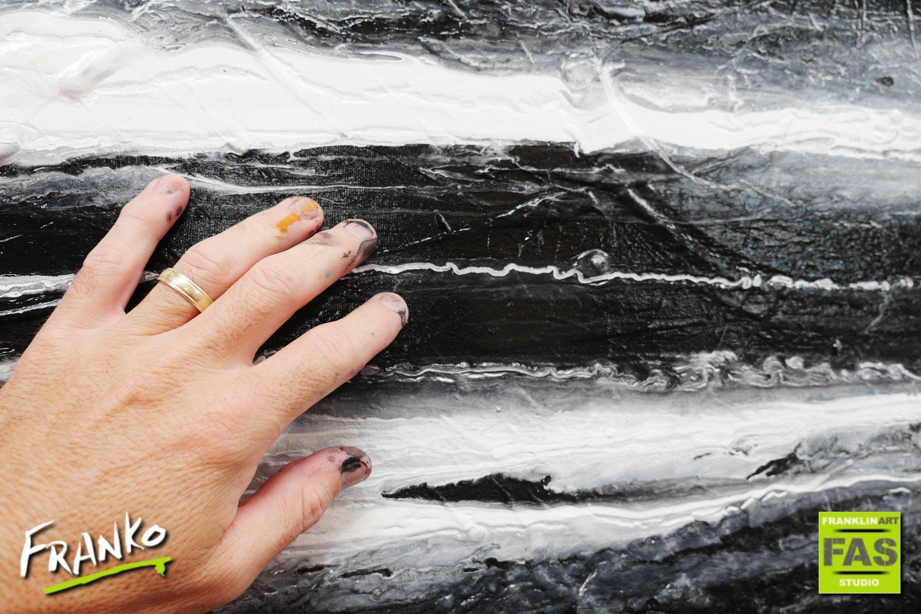 Minimal Horizon 200cm x 80cm Huge White Black Abstract Painting (SOLD)