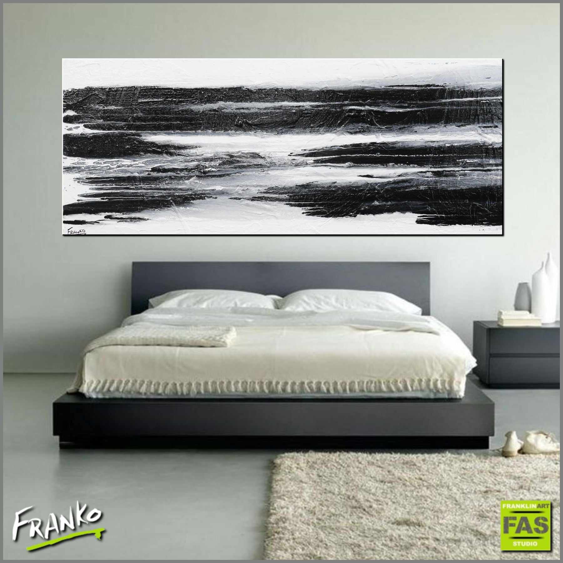 Minimal Horizon 200cm x 80cm Huge White Black Abstract Painting (SOLD)-Abstract-[Franko_Artist]-[Australian_artist]-[Gold_Coast]-[Brisbane]-[modern]-[contemporary]-[original]-[Large_artwork]-[The_Block]-[Dream_Homes]-[ideas]-[Grand_Designs]-[Art_Lover]-Franklin Art Studio
