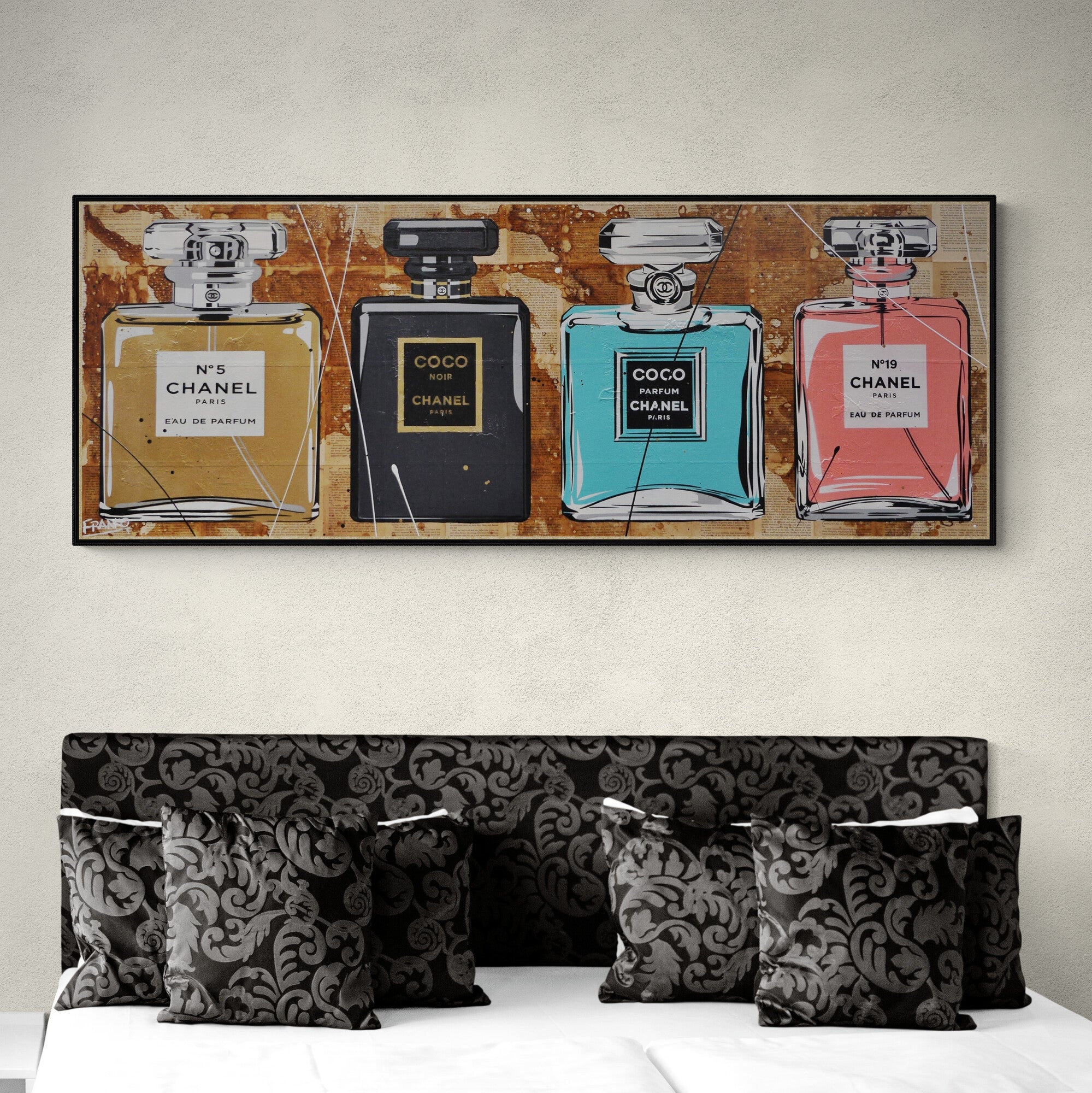Fragrances 160cm x 60cm Chanel Perfume Bottles Urban Pop Book Club Painting (SOLD)-book club-[Franko_Artist]-[The_Block]-[Dream_Homes]-[ideas]-[Grand_Designs]-[Art_Lover]-Franklin Art Studio
