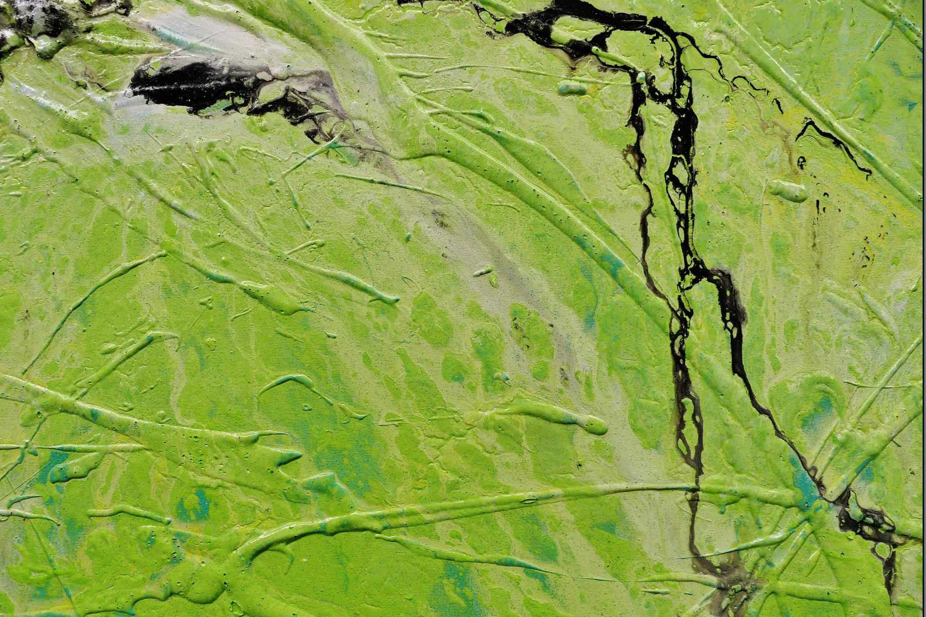 Minty Lime 240cm x 100cm Green Black Textured Abstract Painting