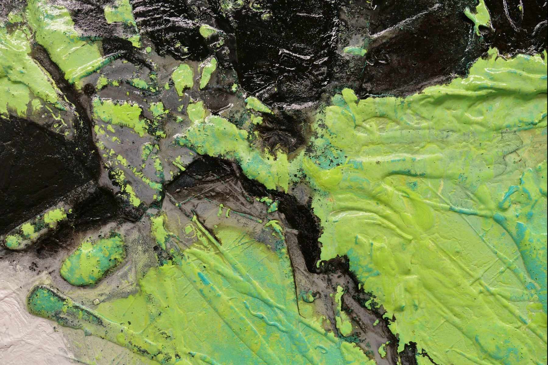 Minty Lime 240cm x 100cm Green Black Textured Abstract Painting