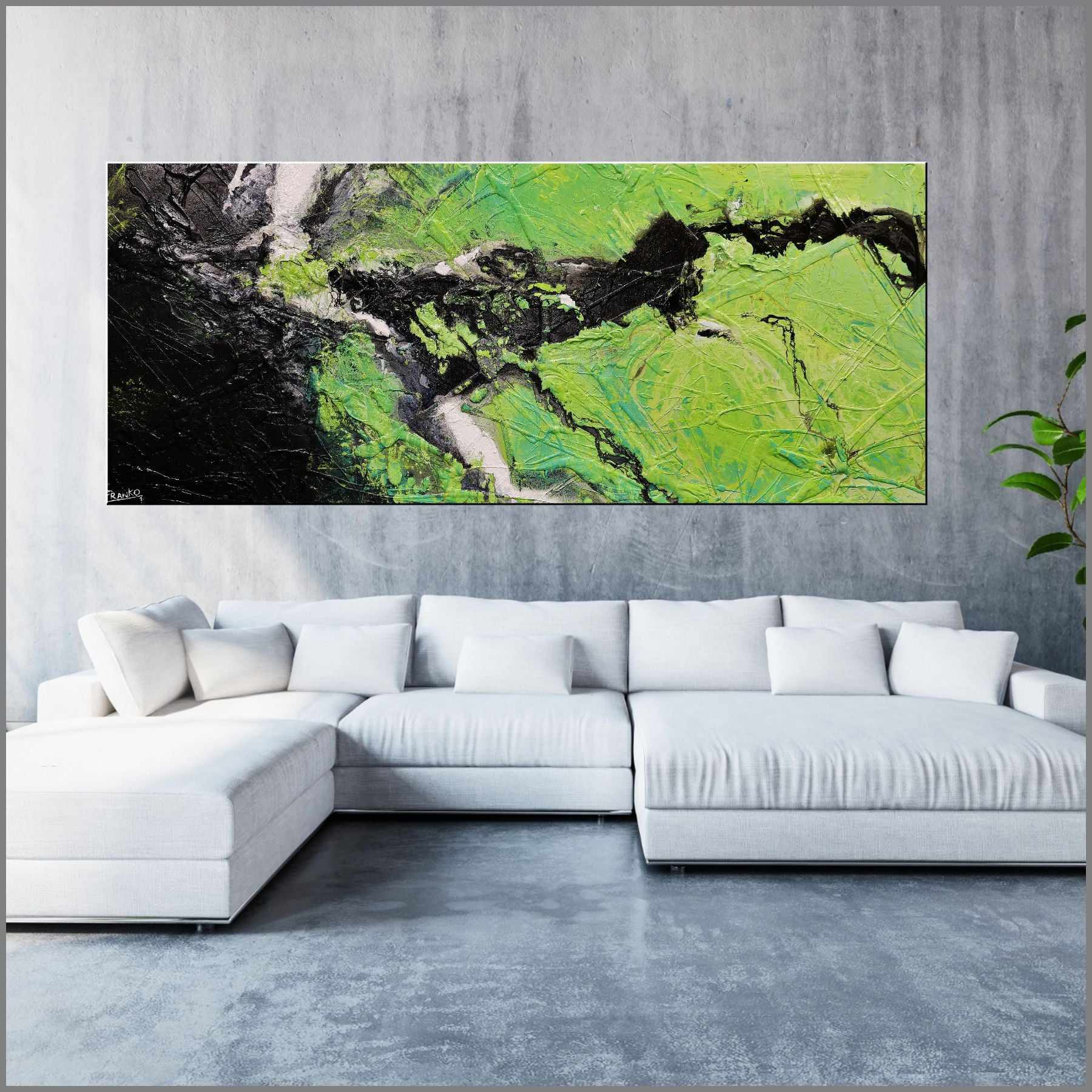 Minty Lime 240cm x 100cm Green Black Textured Abstract Painting-Abstract-[Franko_Artist]-[Australian_artist]-[Gold_Coast]-[Brisbane]-[modern]-[contemporary]-[original]-[Large_artwork]-[The_Block]-[Dream_Homes]-[ideas]-[Grand_Designs]-[Art_Lover]-Franklin Art Studio