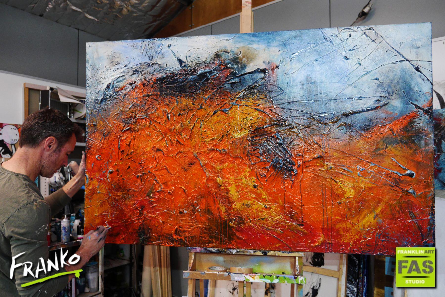 Mirage 160cm x 100cm Orange Blue Textured Abstract Painting-Abstract-[Franko]-[Australian]-[Popular]-[Best Selling]-Franklin Art Studio