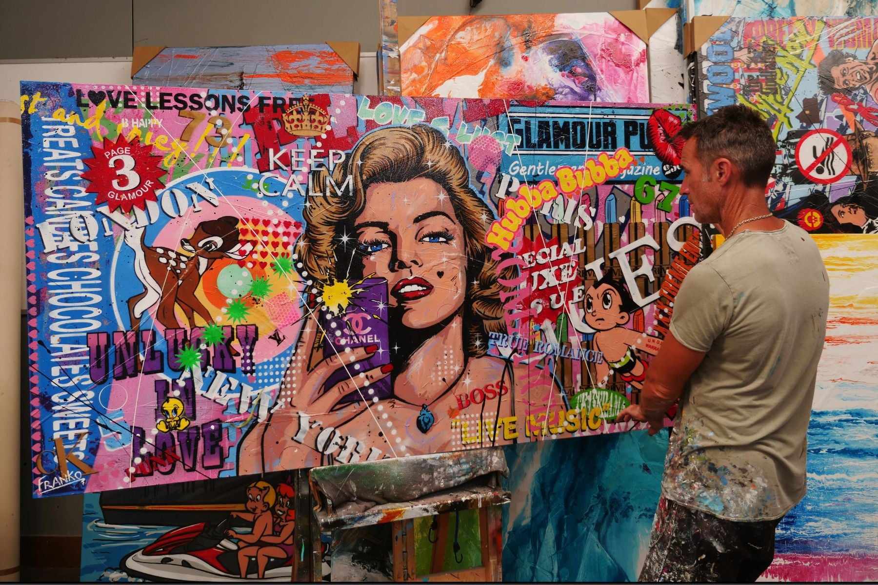 Miss Marvelous 190cm x 100cm Marilyn Monroe Textured Urban Pop Art Painting (SOLD)-Urban Pop Art-[Franko_Artist]-[The_Block]-[Dream_Homes]-[ideas]-[Grand_Designs]-[Art_Lover]-Franklin Art Studio