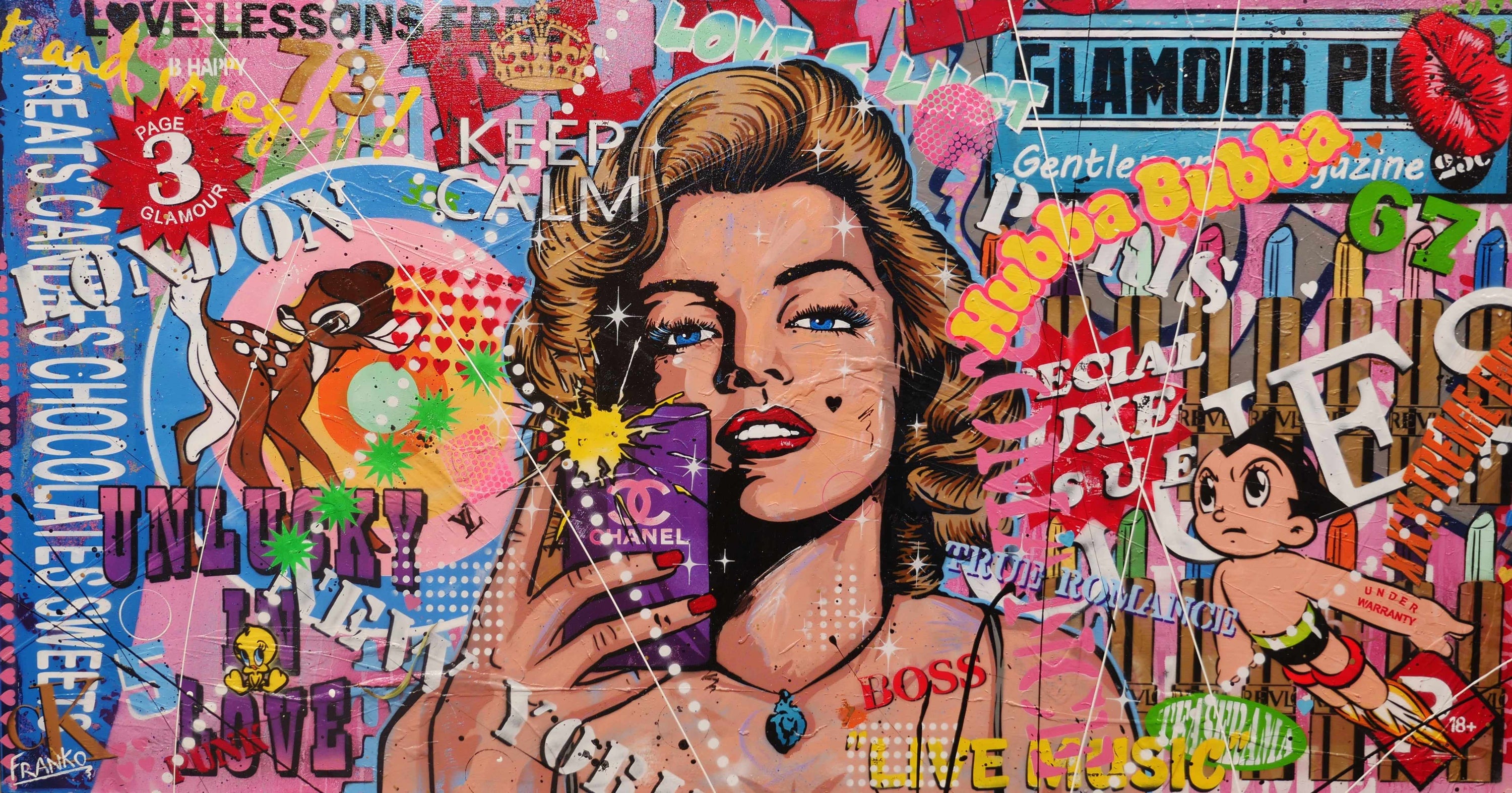 Miss Marvelous 190cm x 100cm Marilyn Monroe Textured Urban Pop Art Painting (SOLD)-Urban Pop Art-[Franko_Artist]-[Australian_artist]-[Gold_Coast]-[Brisbane]-[modern]-[contemporary]-[original]-[Large_artwork]-Franklin Art Studio