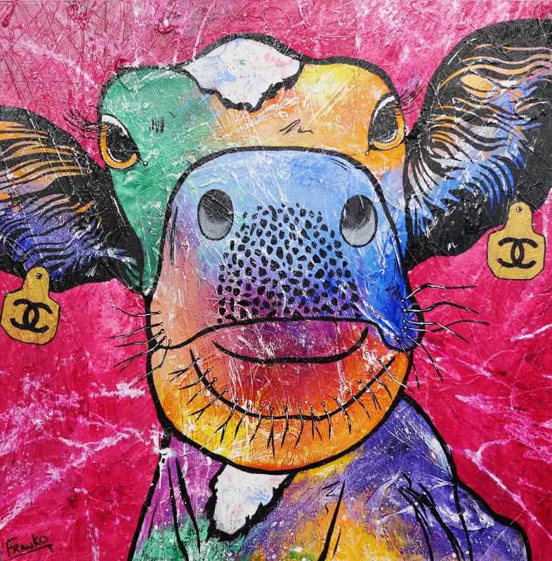 Missy Moo 120cm x 120cm Cow Painting Abstract Realism (SOLD)-Animals-[Franko_Artist]-[Australian_artist]-[Gold_Coast]-[Brisbane]-[modern]-[contemporary]-[original]-[Large_artwork]-Franklin Art Studio