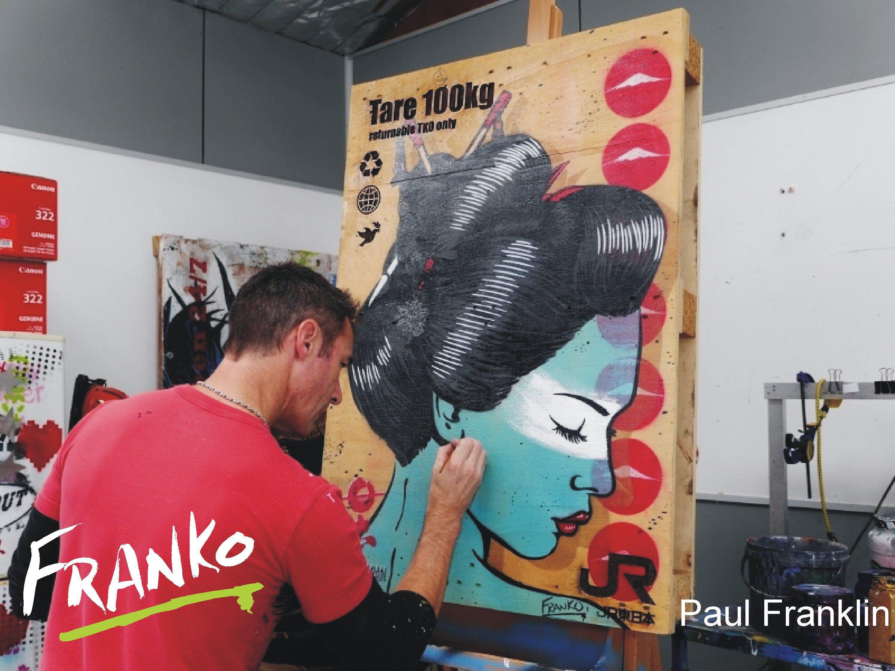 Modern Geisha 73cm x 103cm Geisha Recycled Palette with Laser Embossing (SO COOL!!) Pop Art Painting (SOLD)-urban pop-[Franko_Artist]-[The_Block]-[Dream_Homes]-[ideas]- [Grand_Designs]-Franklin Art Studio