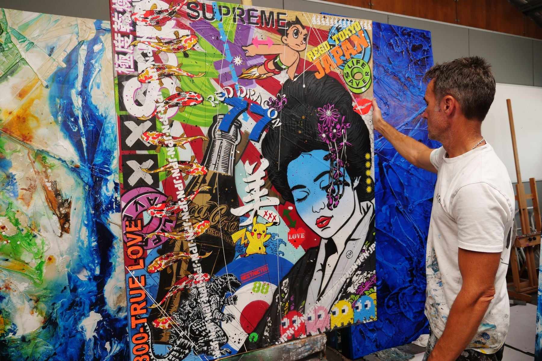 Modern Pop Geisha 120cm x 150cm Geisha Textured Urban Pop Art Painting (SOLD)-Urban Pop Art-[Franko_Artist]-[The_Block]-[Dream_Homes]-[ideas]- [Grand_Designs]-Franklin Art Studio
