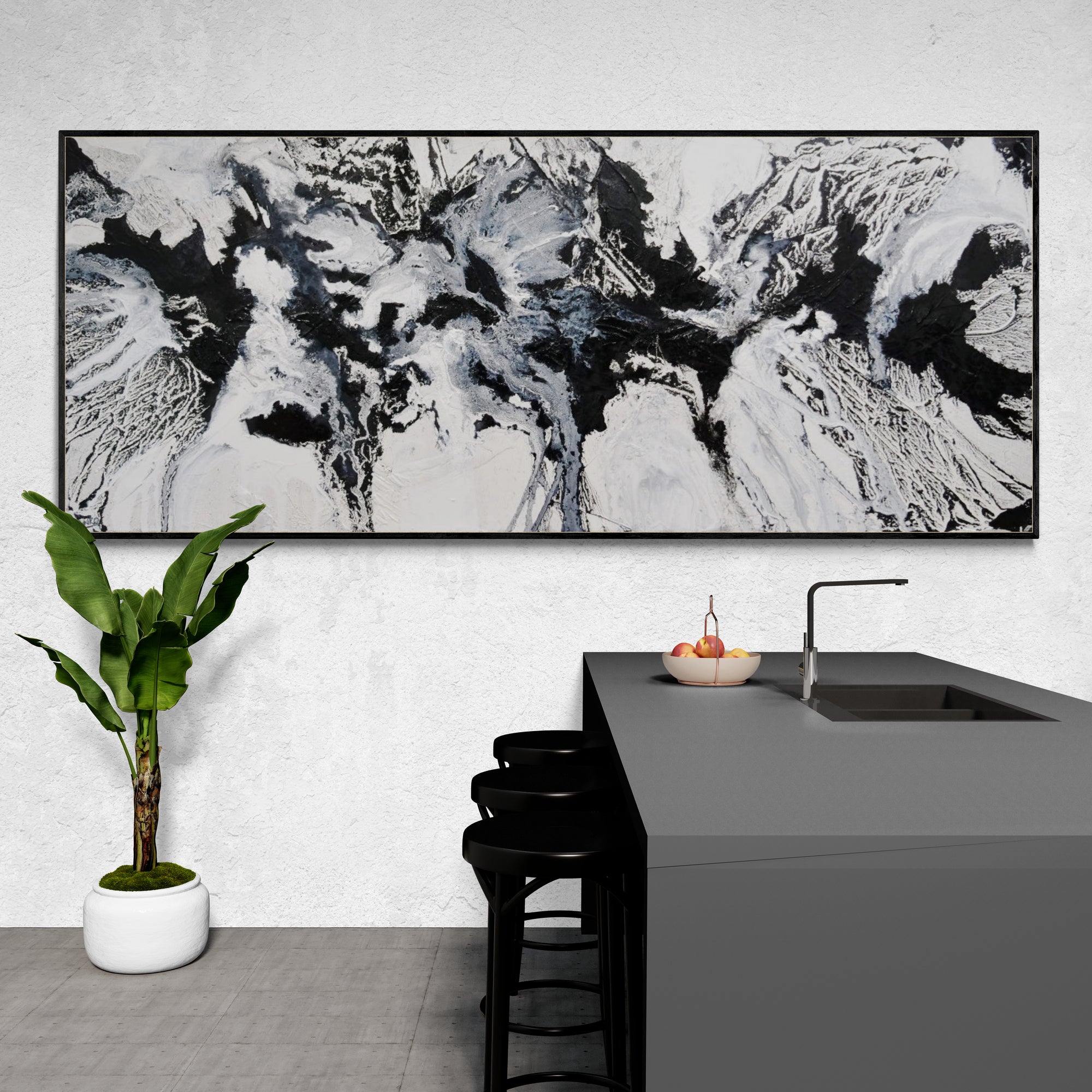 Iced Carbon 240cm x 100cm White Black Textured Abstract Painting (SOLD)-Abstract-[Franko_Artist]-[Australian_artist]-[Gold_Coast]-[Brisbane]-[modern]-[contemporary]-[original]-[Large_artwork]-[The_Block]-[Dream_Homes]-[ideas]-[Grand_Designs]-[Art_Lover]-Franklin Art Studio