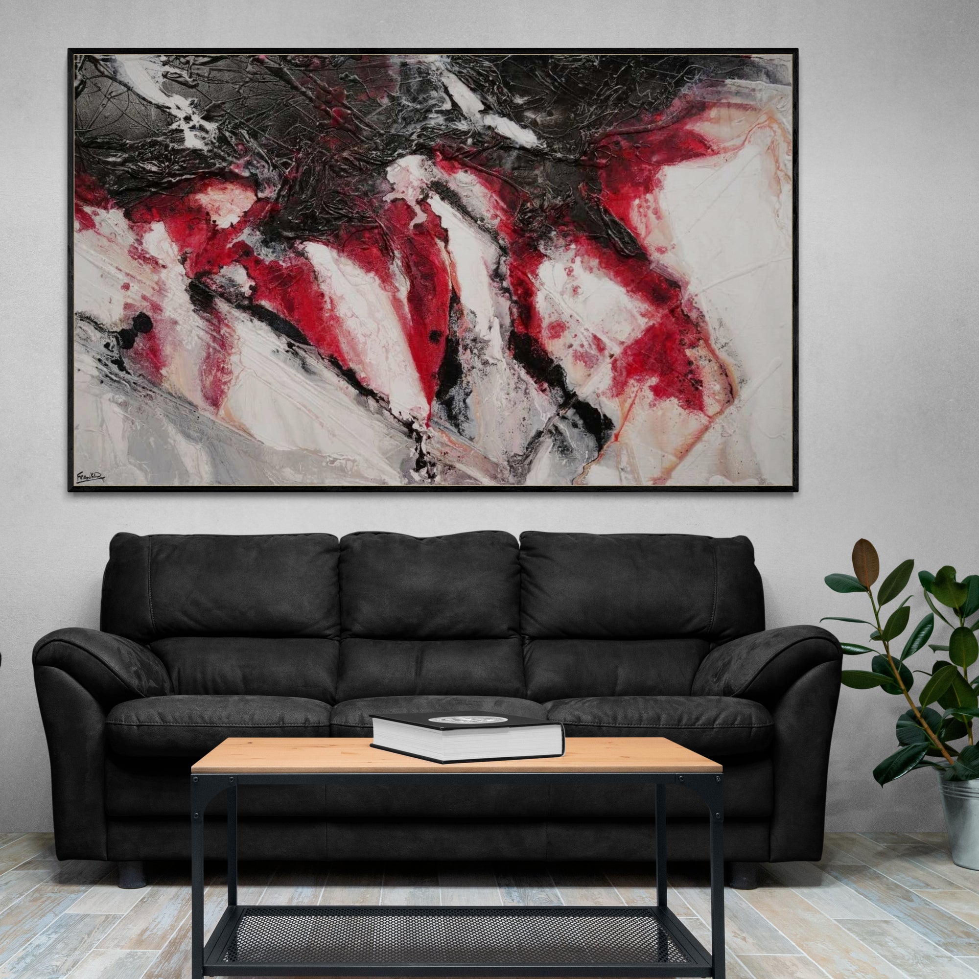 Atomic Jam 200cm x 120cm Red Black White Textured Abstract Painting (SOLD)-Abstract-[Franko_Artist]-[The_Block]-[Dream_Homes]-[ideas]-[Grand_Designs]-[Art_Lover]-Franklin Art Studio