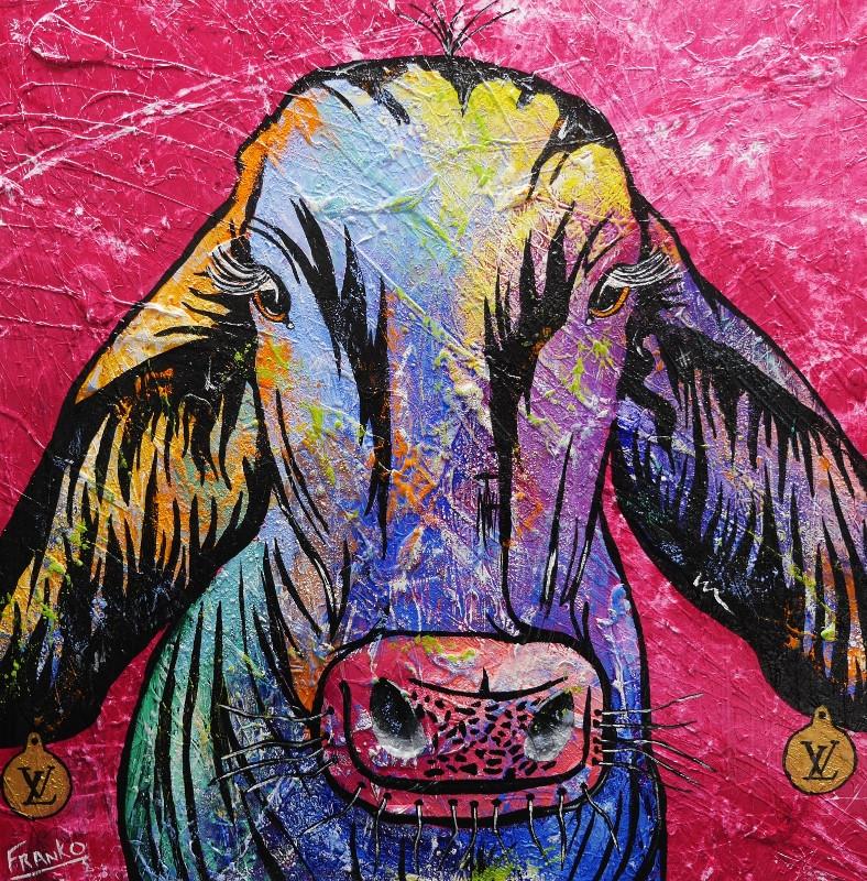 Molly 120cm x 120cm Droughtmaster Cow Painting (SOLD)-Animals-[Franko_Artist]-[Australian_artist]-[Gold_Coast]-[Brisbane]-[modern]-[contemporary]-[original]-[Large_artwork]-Franklin Art Studio