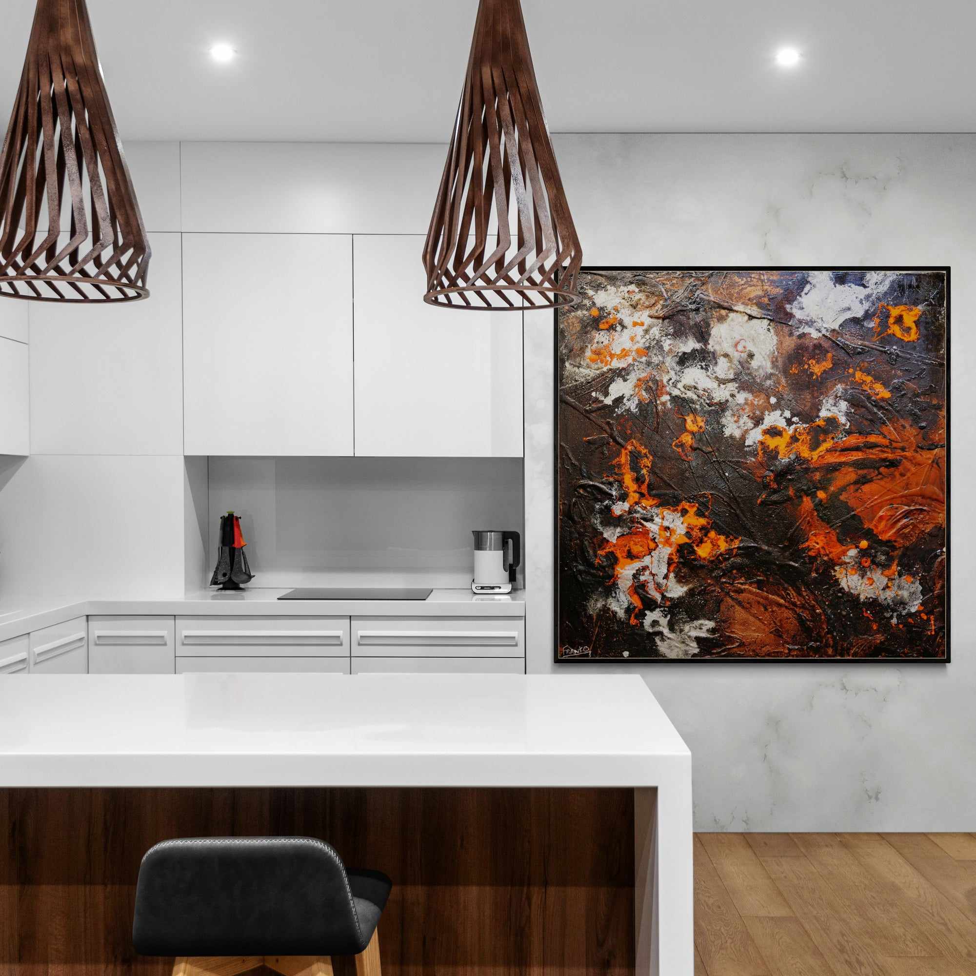 Molten 120cm x 120cm Orange Brown Silver Textured Abstract Painting (SOLD)-Abstract-[Franko_Artist]-[Australian_artist]-[Gold_Coast]-[Brisbane]-[modern]-[contemporary]-[original]-[Large_artwork]-[The_Block]-[Dream_Homes]-[ideas]-[Grand_Designs]-[Art_Lover]-Franklin Art Studio