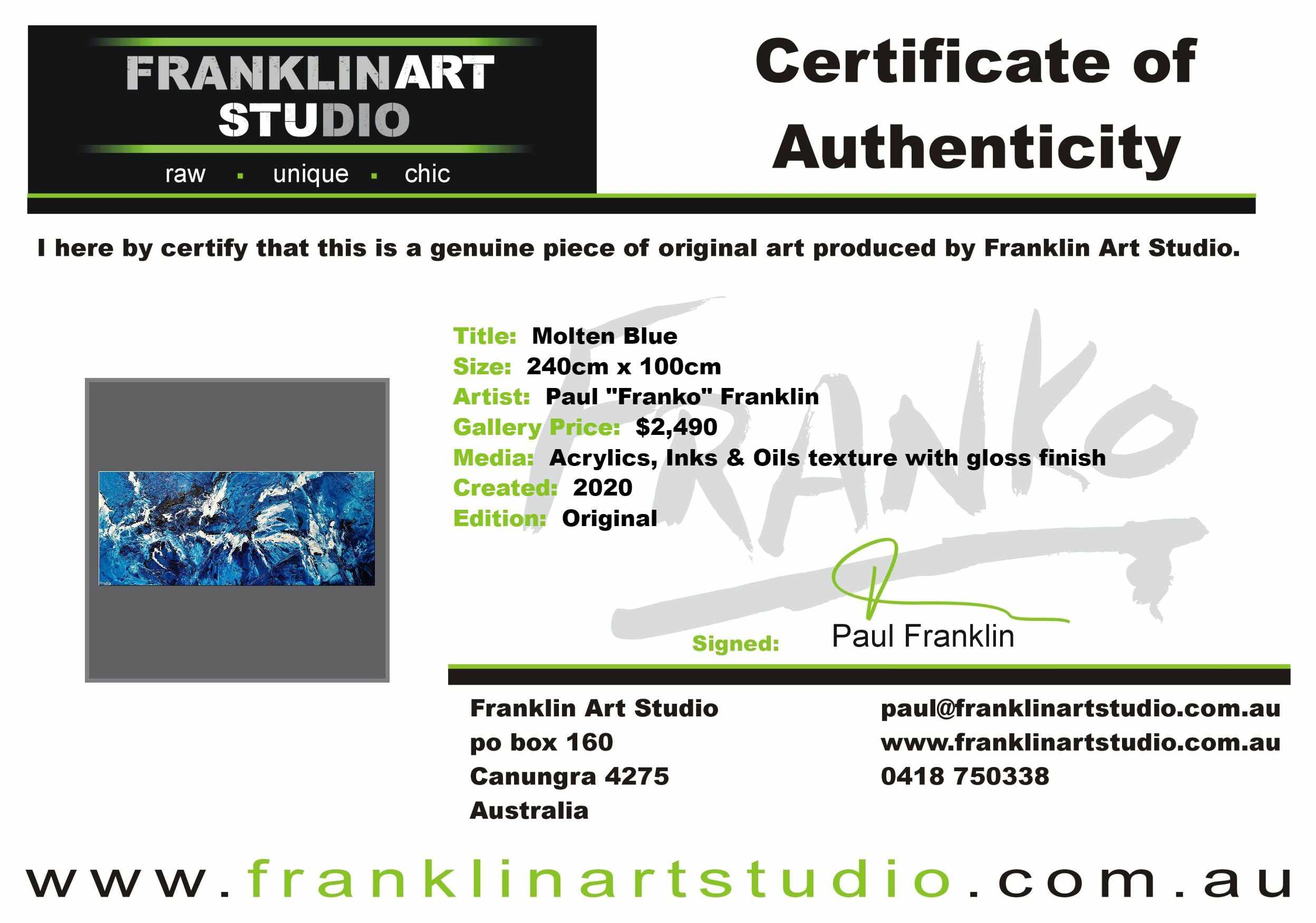 Molten Blue 240cm x 100cm Blue White Textured Abstract Painting (SOLD)-Abstract-[Franko_Artist]-[The_Block]-[Dream_Homes]-[ideas]-[Grand_Designs]-[Art_Lover]-Franklin Art Studio