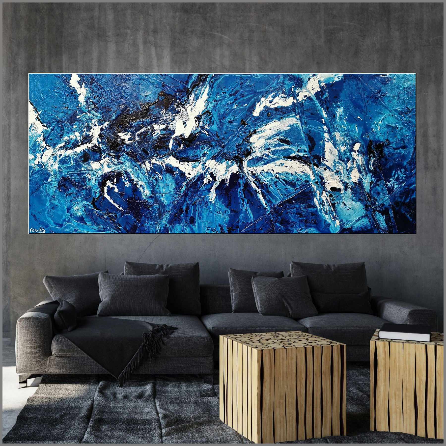 Molten Blue 240cm x 100cm Blue White Textured Abstract Painting (SOLD)-Abstract-[Franko_Artist]-[Australian_artist]-[Gold_Coast]-[Brisbane]-[modern]-[contemporary]-[original]-[Large_artwork]-[The_Block]-[Dream_Homes]-[ideas]-[Grand_Designs]-[Art_Lover]-Franklin Art Studio