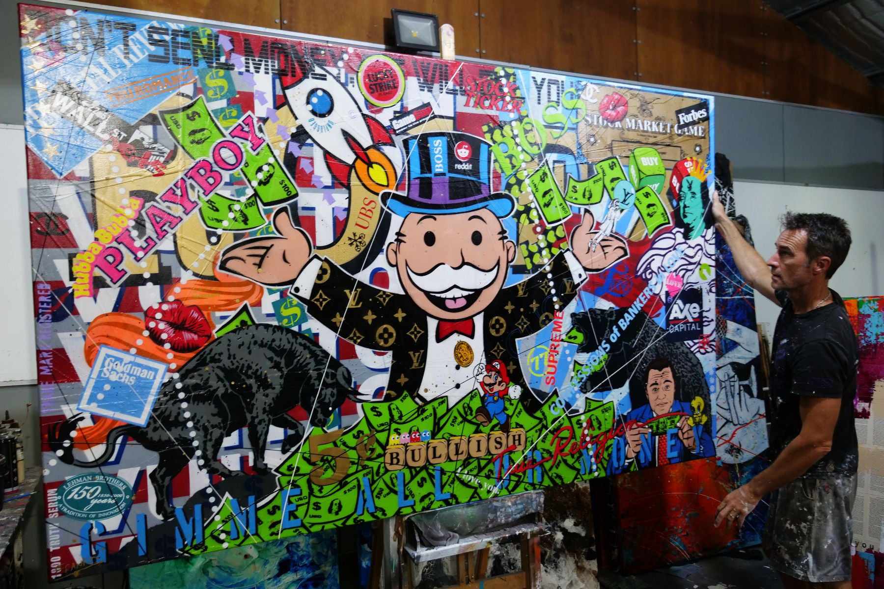 Monopoly Stock Picker 250cm x 150cm Textured Urban Pop Art Painting (SOLD)-Urban Pop Art-[Franko_Artist]-[The_Block]-[Dream_Homes]-[ideas]- [Grand_Designs]-Franklin Art Studio
