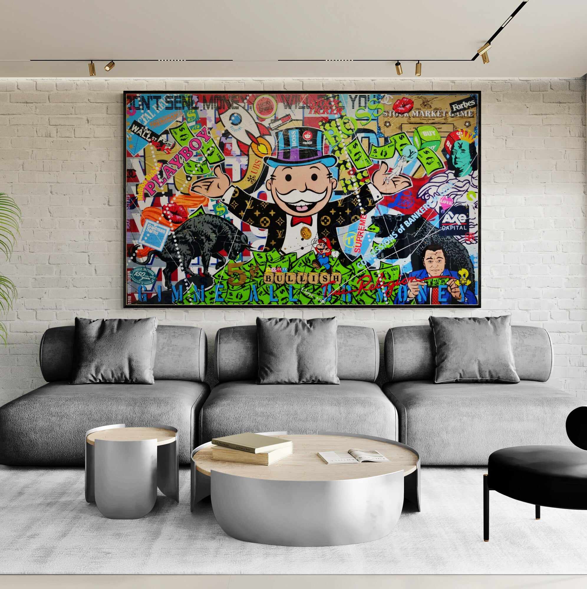 Monopoly Stock Picker 250cm x 150cm Textured Urban Pop Art Painting (SOLD)-Urban Pop Art-[Franko_Artist]-[Australian_artist]-[Gold_Coast]-[Brisbane]-[modern]-[contemporary]-[original]-[Large_artwork]-[The_Block]-[Dream_Homes]-[ideas]-[Grand_Designs]-[Art_Lover]-Franklin Art Studio