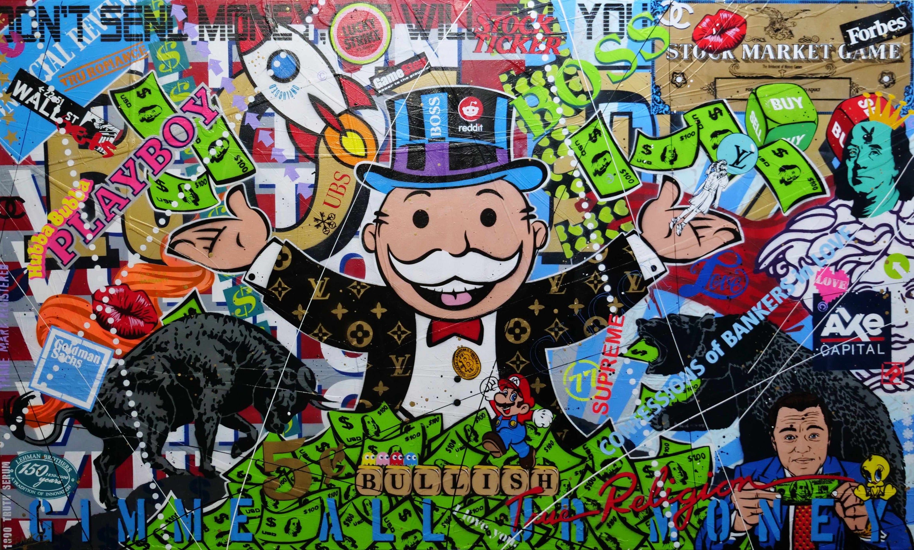 Monopoly Stock Picker 250cm x 150cm Textured Urban Pop Art Painting (SOLD)-Urban Pop Art-[Franko_Artist]-[Australian_artist]-[Gold_Coast]-[Brisbane]-[modern]-[contemporary]-[original]-[Large_artwork]-Franklin Art Studio
