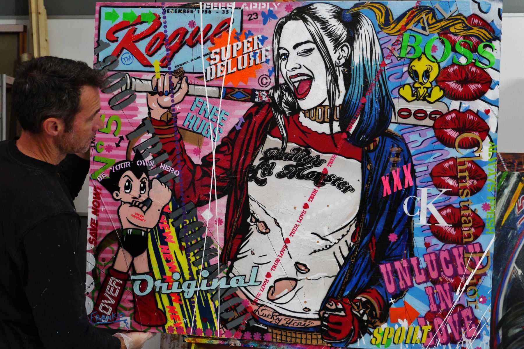 Monster Dash 120cm x 100cm Harley Quinn Textured Urban Pop Art Painting (SOLD)-urban pop-[Franko_Artist]-[The_Block]-[Dream_Homes]-[ideas]- [Grand_Designs]-Franklin Art Studio