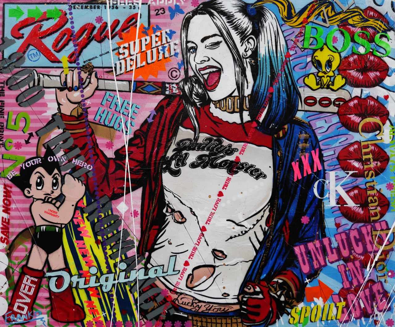Monster Dash 120cm x 100cm Harley Quinn Textured Urban Pop Art Painting (SOLD)-urban pop-[Franko_Artist]-[Australian_artist]-[Gold_Coast]-[Brisbane]-[modern]-[contemporary]-[original]-[Large_artwork]-Franklin Art Studio