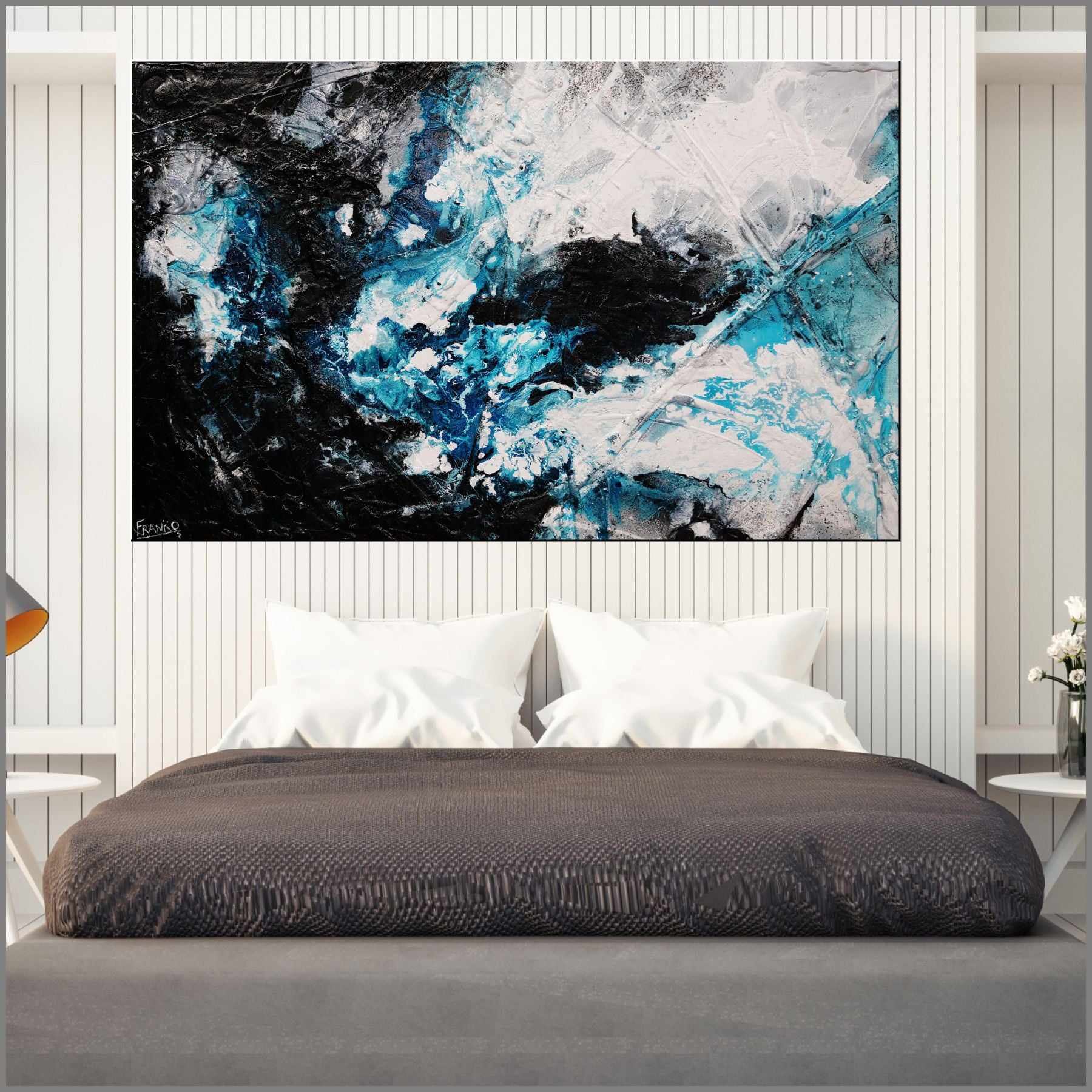 Moody Southern Ocean 140cm x 100cm Black Turquoise White Textured Abstract Painting-Abstract-[Franko_Artist]-[Australian_artist]-[Gold_Coast]-[Brisbane]-[modern]-[contemporary]-[original]-[Large_artwork]-[The_Block]-[Dream_Homes]-[ideas]-[Grand_Designs]-[Art_Lover]-Franklin Art Studio