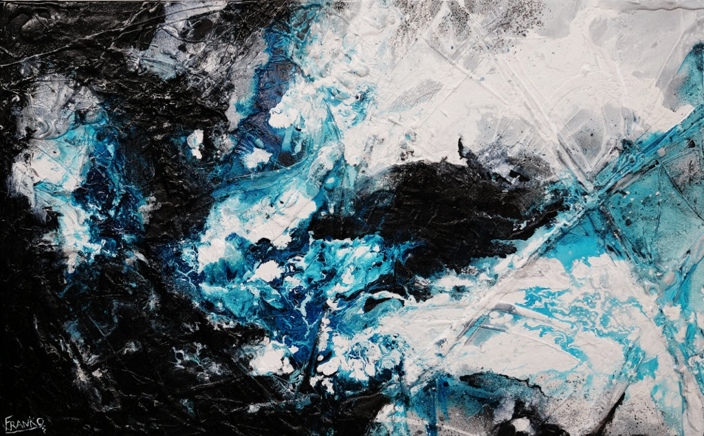 Moody Southern Ocean 140cm x 100cm Black Turquoise White Textured Abstract Painting-Abstract-[Franko_Artist]-[Australian_artist]-[Gold_Coast]-[Brisbane]-[modern]-[contemporary]-[original]-[Large_artwork]-Franklin Art Studio