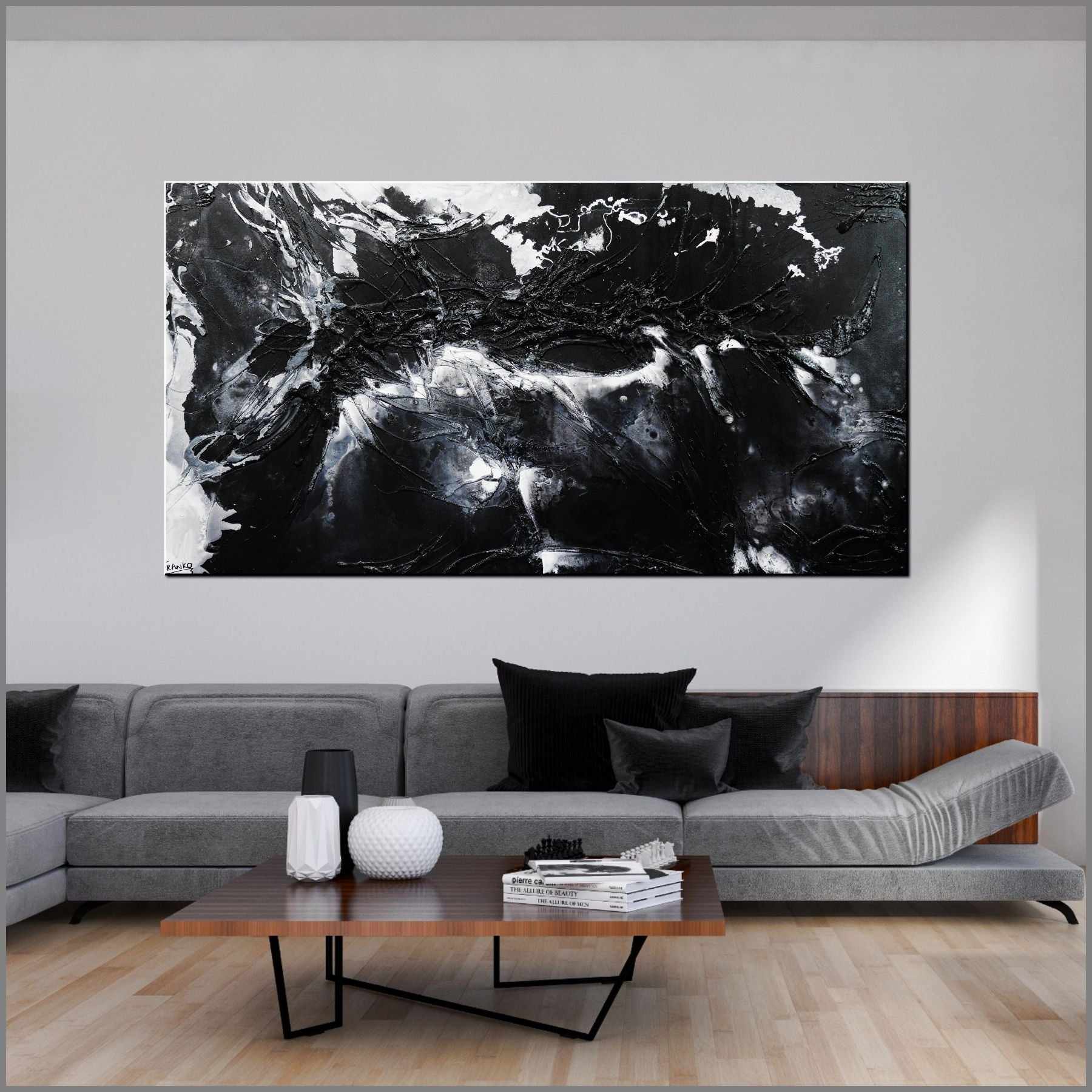 Moooooooo 190cm x 100cm White Black Textured Abstract Painting (SOLD)-Abstract-[Franko_Artist]-[Australian_artist]-[Gold_Coast]-[Brisbane]-[modern]-[contemporary]-[original]-[Large_artwork]-[The_Block]-[Dream_Homes]-[ideas]-[Grand_Designs]-[Art_Lover]-Franklin Art Studio
