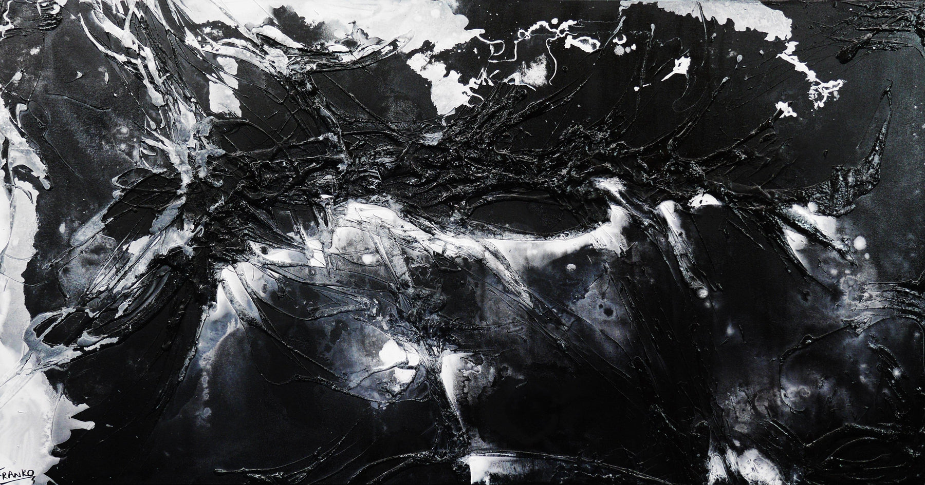 Moooooooo 190cm x 100cm White Black Textured Abstract Painting (SOLD)-Abstract-[Franko_Artist]-[Australian_artist]-[Gold_Coast]-[Brisbane]-[modern]-[contemporary]-[original]-[Large_artwork]-Franklin Art Studio