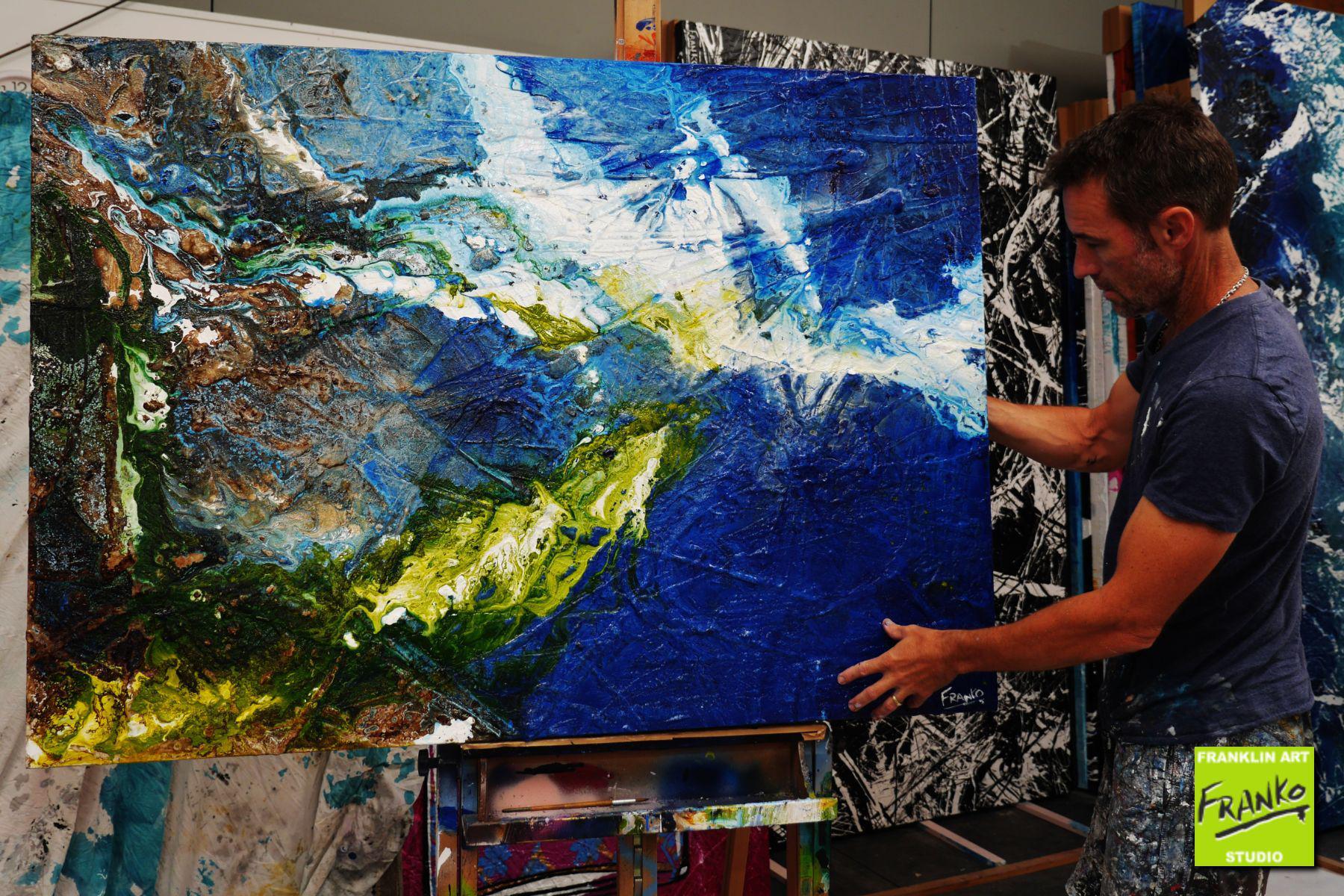 Mothers Nature 140cm x 100cm Blue Green Textured Abstract Painting (SOLD)-Abstract-[Franko_Artist]-[The_Block]-[Dream_Homes]-[ideas]- [Grand_Designs]-Franklin Art Studio