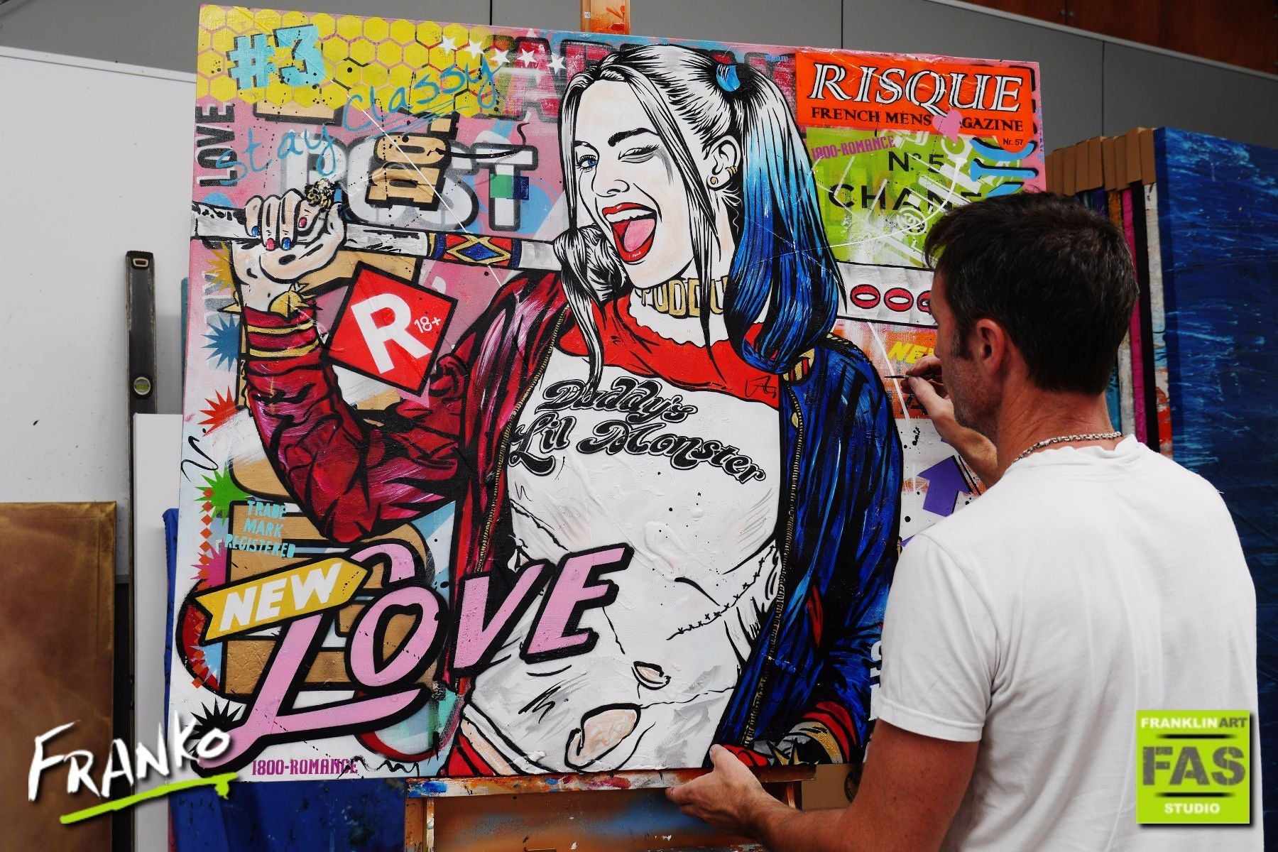 My Puddin 120cm x 100cm Harley Quinn Pop Art Painting (SOLD)-urban pop-[Franko_Artist]-[The_Block]-[Dream_Homes]-[ideas]-[Grand_Designs]-[Art_Lover]-Franklin Art Studio
