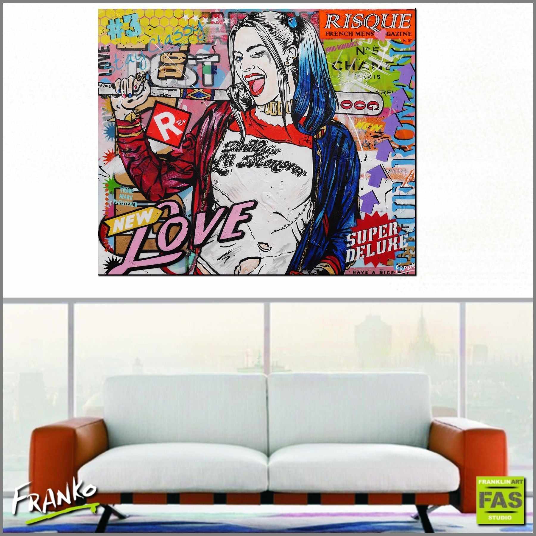 My Puddin 120cm x 100cm Harley Quinn Pop Art Painting (SOLD)-urban pop-[Franko_Artist]-[Australian_artist]-[Gold_Coast]-[Brisbane]-[modern]-[contemporary]-[original]-[Large_artwork]-[The_Block]-[Dream_Homes]-[ideas]-[Grand_Designs]-[Art_Lover]-Franklin Art Studio