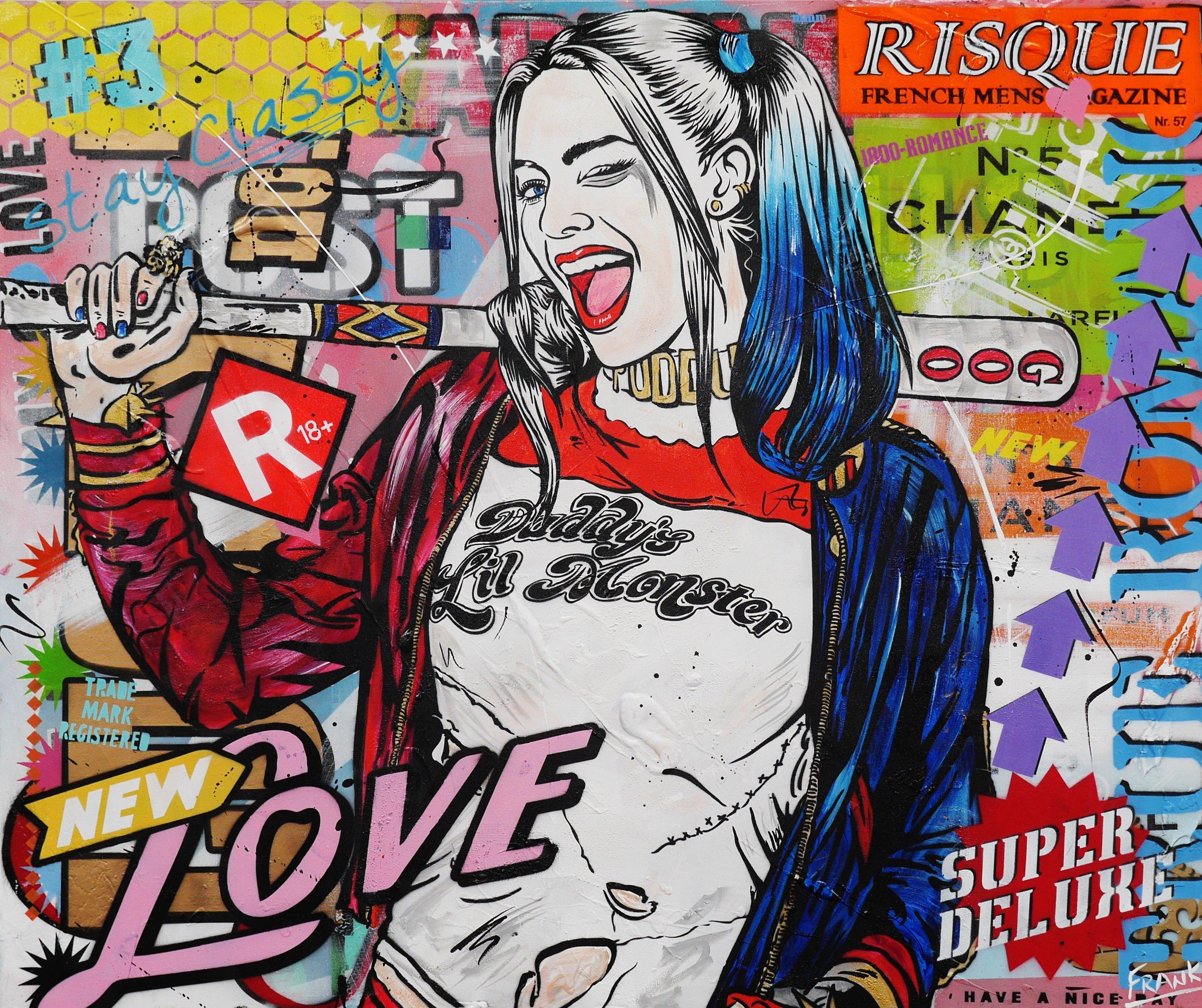 My Puddin 120cm x 100cm Harley Quinn Pop Art Painting (SOLD)-urban pop-[Franko_Artist]-[Australian_artist]-[Gold_Coast]-[Brisbane]-[modern]-[contemporary]-[original]-[Large_artwork]-Franklin Art Studio