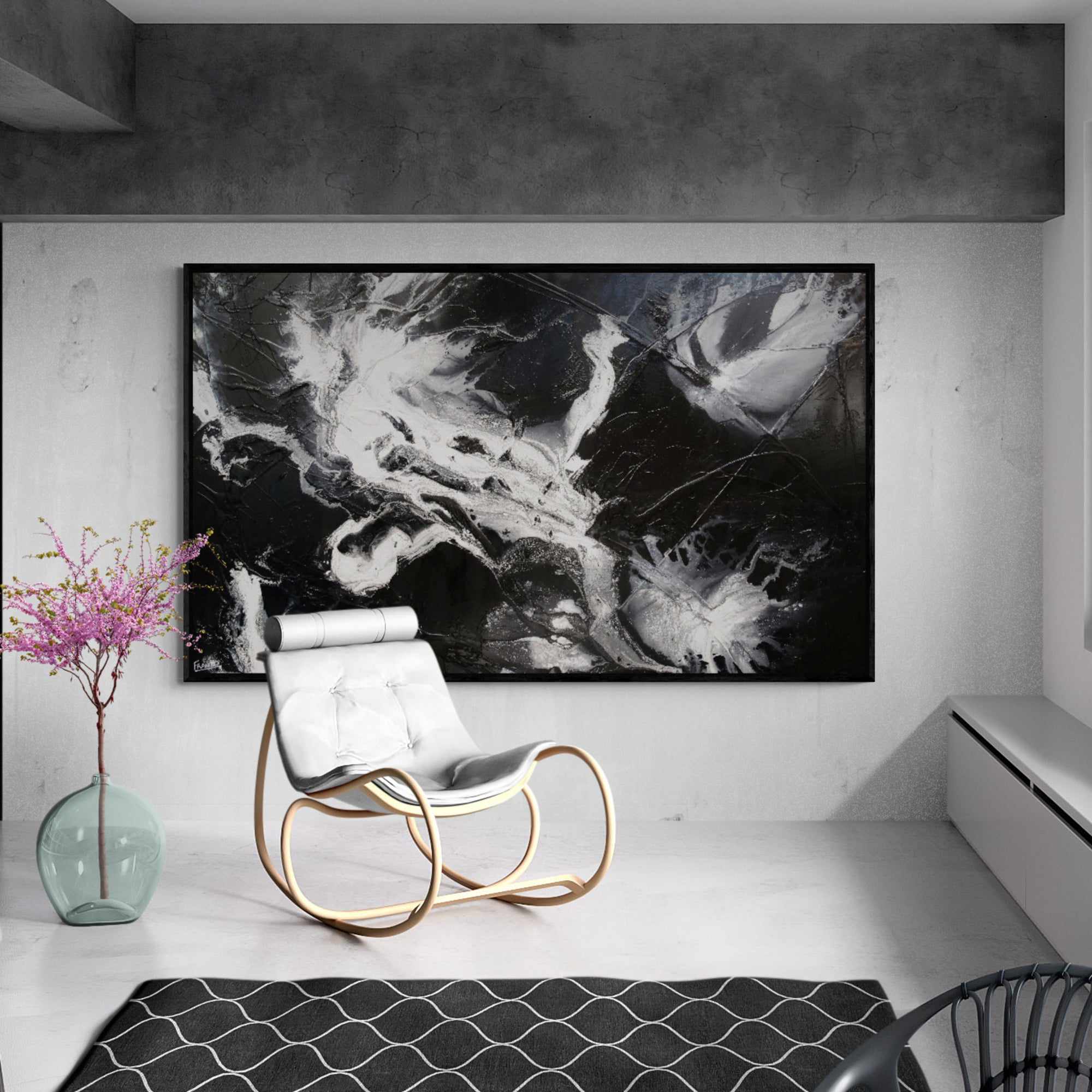 Mystique 200cm x 120cm Black White Textured Abstract Painting (SOLD)-Abstract-[Franko_Artist]-[The_Block]-[Dream_Homes]-[ideas]- [Grand_Designs]-Franklin Art Studio