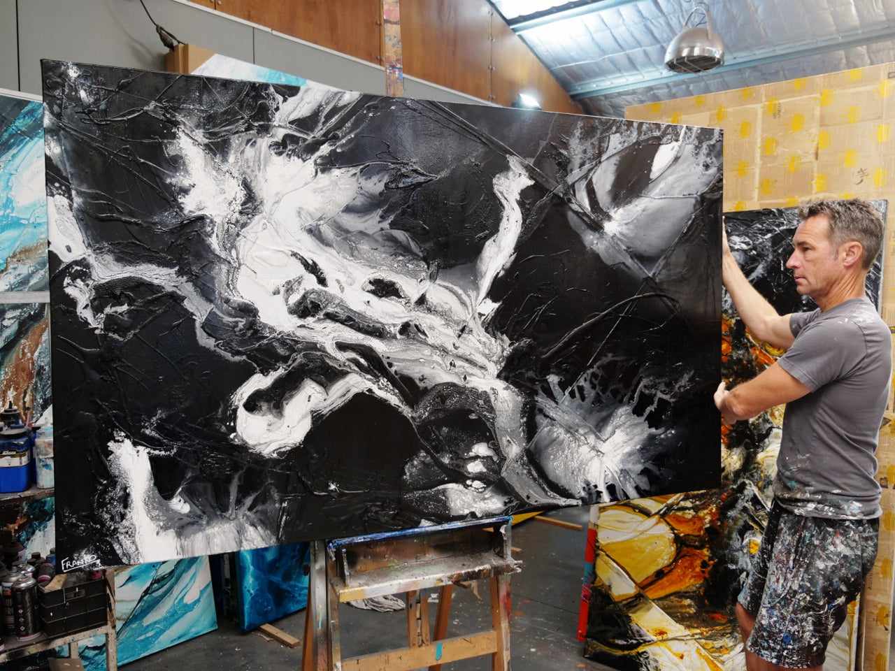 Mystique 200cm x 120cm Black White Textured Abstract Painting (SOLD)-Abstract-[Franko_Artist]-[The_Block]-[Dream_Homes]-[ideas]-[Grand_Designs]-[Art_Lover]-Franklin Art Studio
