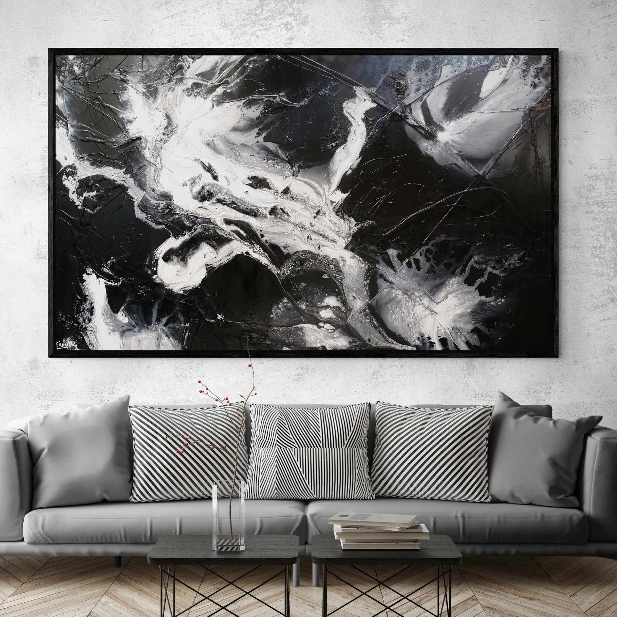 Mystique 200cm x 120cm Black White Textured Abstract Painting (SOLD)-Abstract-[Franko_Artist]-[Australian_artist]-[Gold_Coast]-[Brisbane]-[modern]-[contemporary]-[original]-[Large_artwork]-[The_Block]-[Dream_Homes]-[ideas]-[Grand_Designs]-[Art_Lover]-Franklin Art Studio