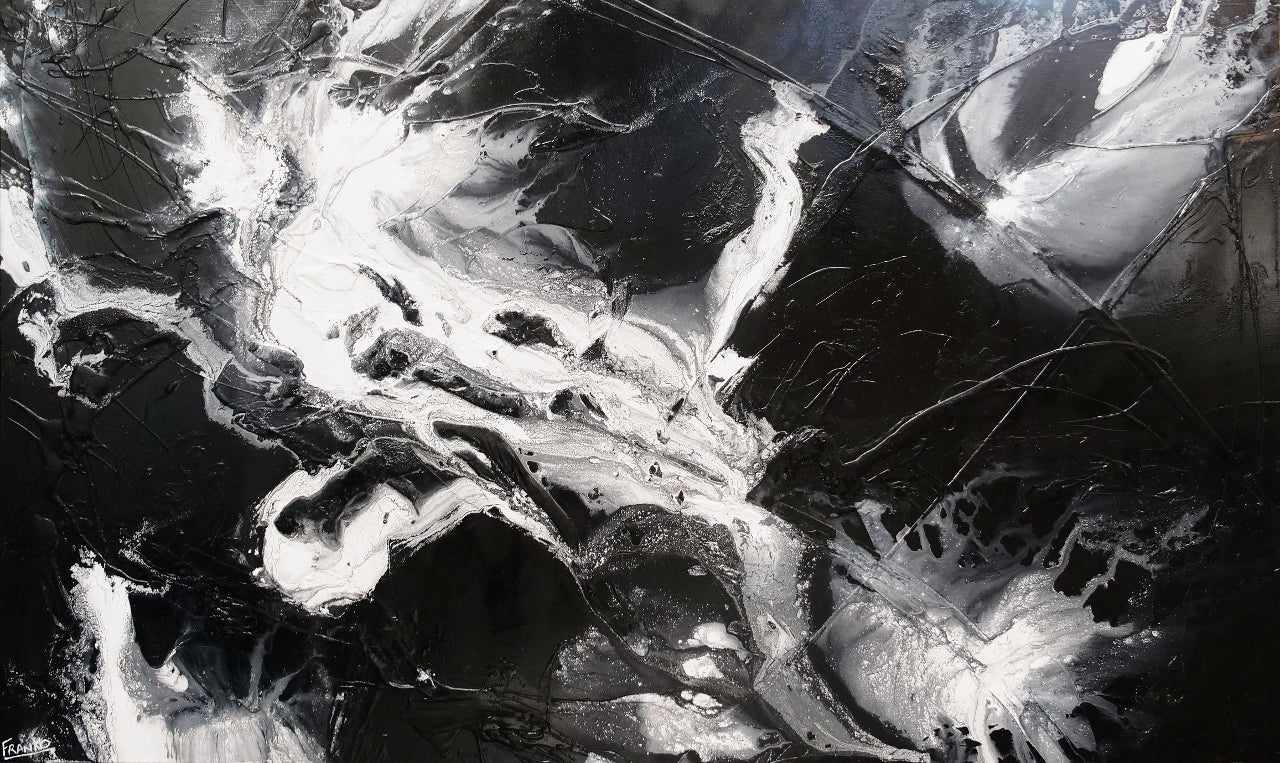 Mystique 200cm x 120cm Black White Textured Abstract Painting (SOLD)-Abstract-[Franko_Artist]-[Australian_artist]-[Gold_Coast]-[Brisbane]-[modern]-[contemporary]-[original]-[Large_artwork]-Franklin Art Studio