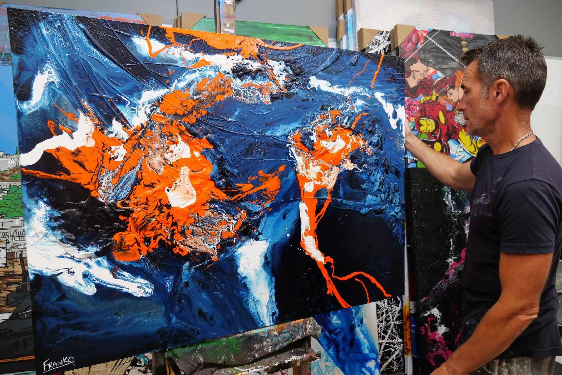 Naked Oranges 140cm x 100cm Orange Blue Textured Abstract Painting (SOLD)-Abstract-[Franko_Artist]-[The_Block]-[Dream_Homes]-[ideas]- [Grand_Designs]-Franklin Art Studio