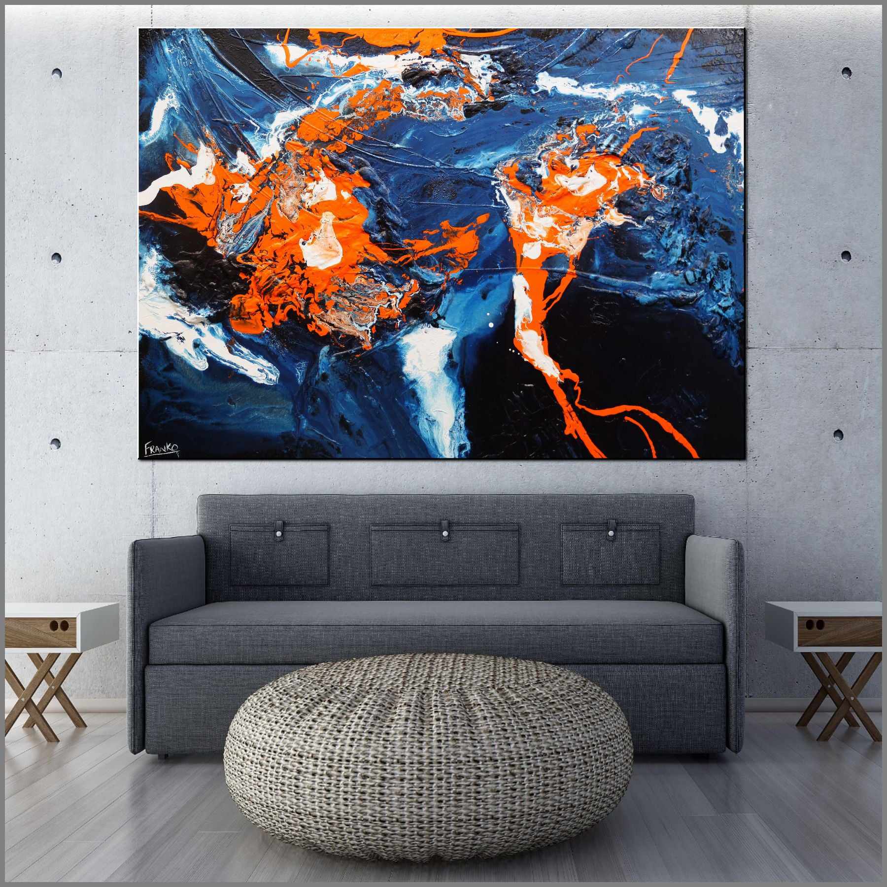 Naked Oranges 140cm x 100cm Orange Blue Textured Abstract Painting (SOLD)-Abstract-[Franko_Artist]-[Australian_artist]-[Gold_Coast]-[Brisbane]-[modern]-[contemporary]-[original]-[Large_artwork]-[The_Block]-[Dream_Homes]-[ideas]-[Grand_Designs]-[Art_Lover]-Franklin Art Studio