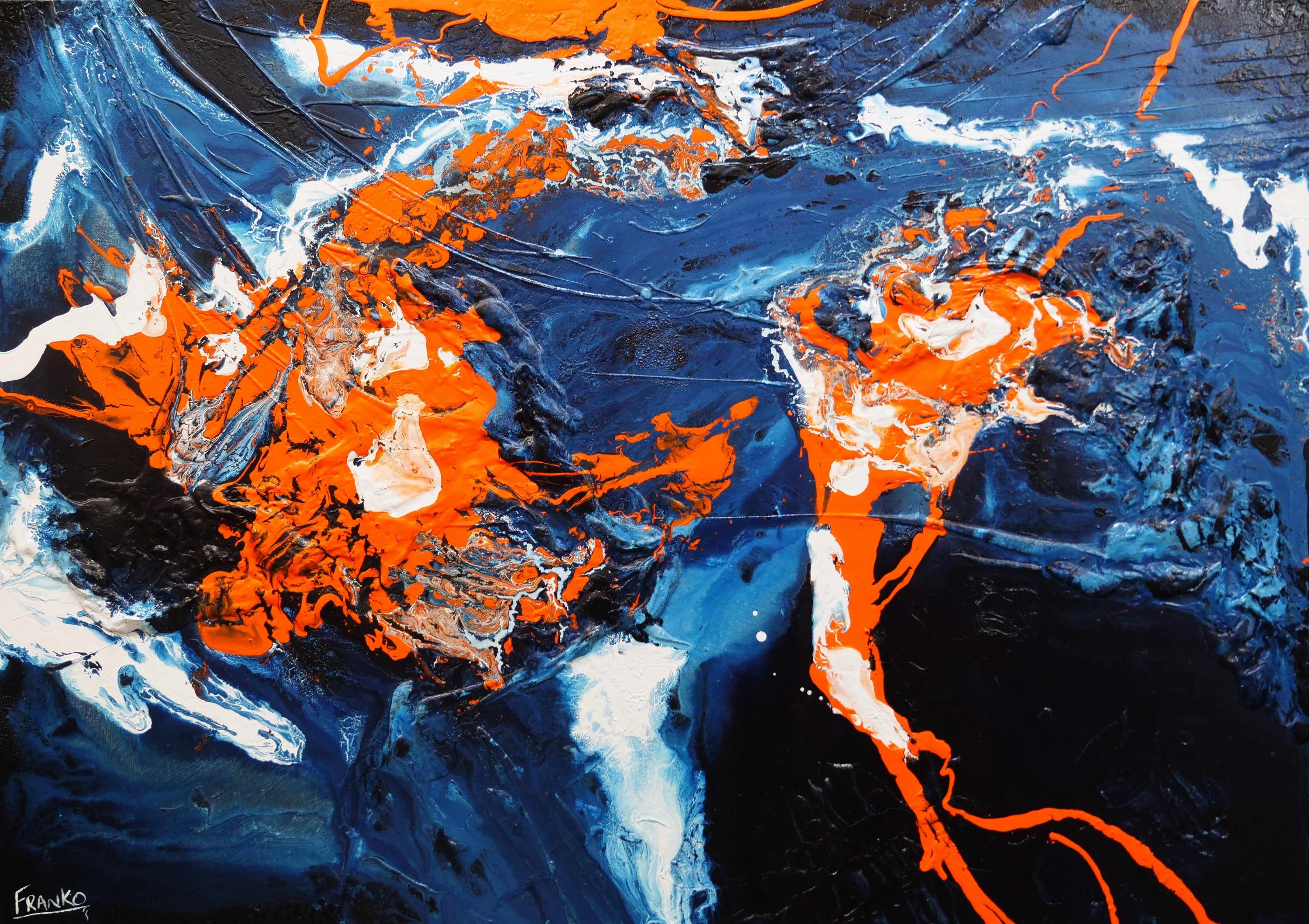 Naked Oranges 140cm x 100cm Orange Blue Textured Abstract Painting (SOLD)-Abstract-[Franko_Artist]-[Australian_artist]-[Gold_Coast]-[Brisbane]-[modern]-[contemporary]-[original]-[Large_artwork]-Franklin Art Studio