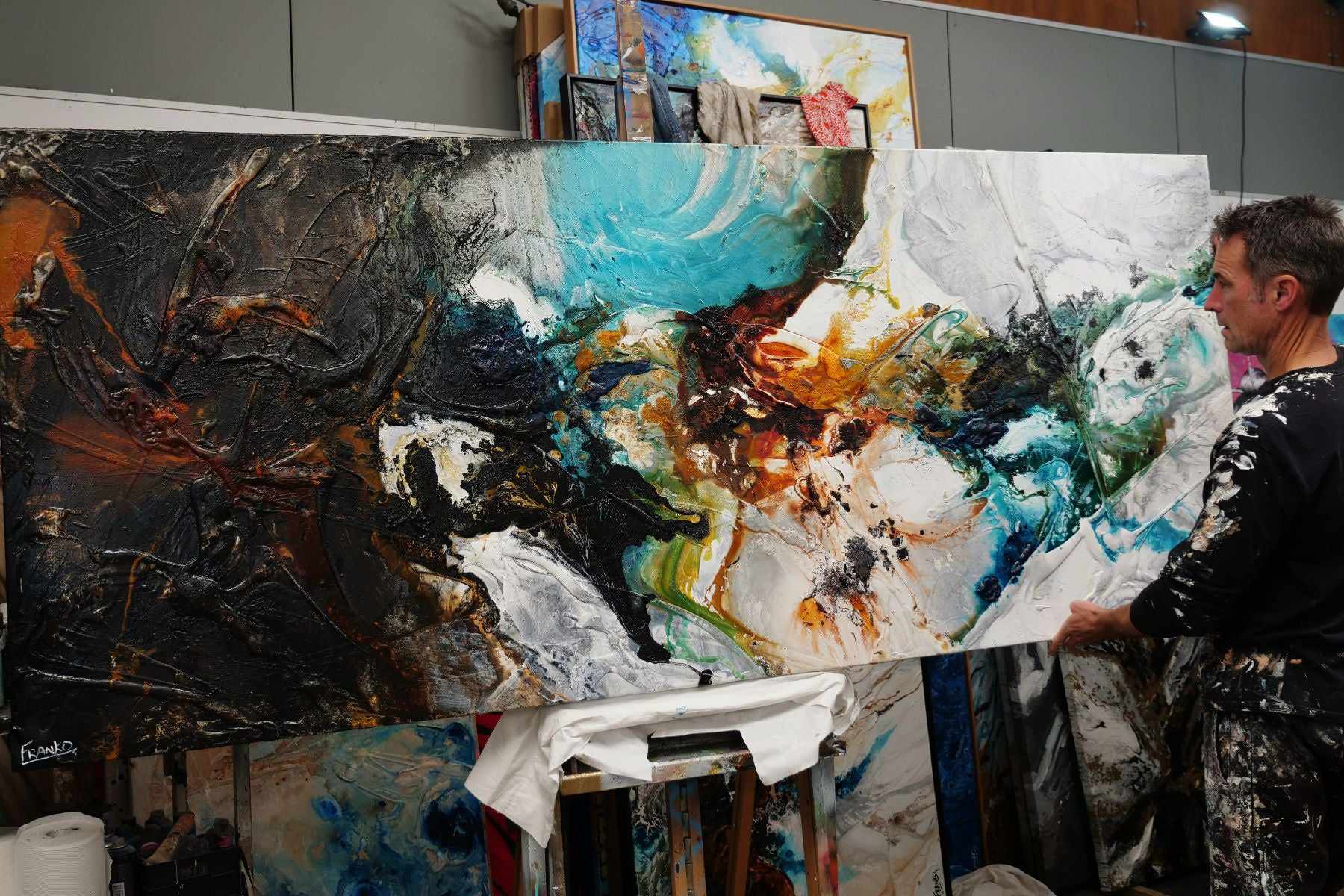 update alt-text with template Natural Potion 240cm x 100cm Black White Teal Textured Abstract Painting (SOLD)-Abstract-[Franko_Artist]-[The_Block]-[Dream_Homes]-[ideas]- [Grand_Designs]-Franklin Art Studio