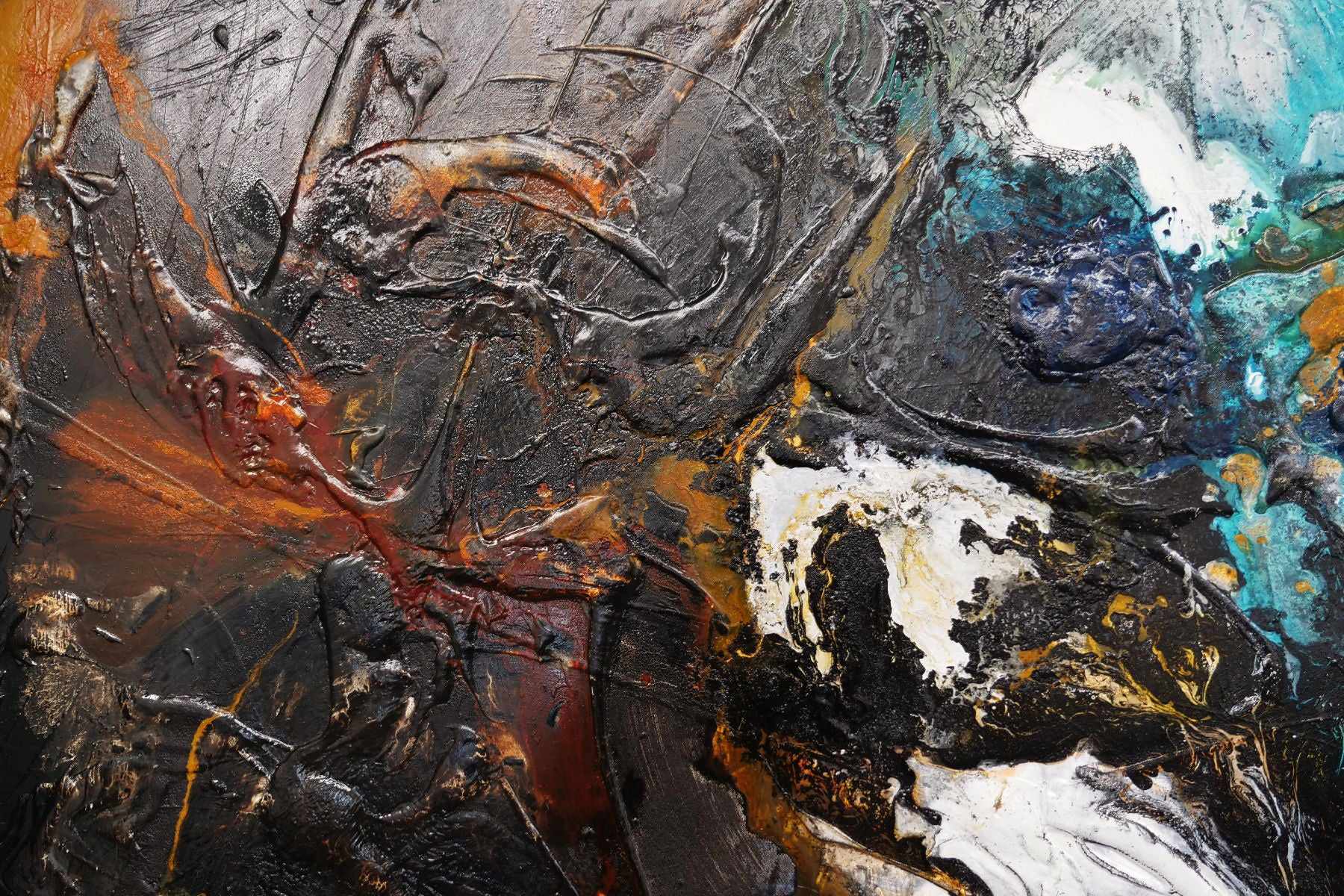 Natural Potion 240cm x 100cm Black White Teal Textured Abstract Painting (SOLD)