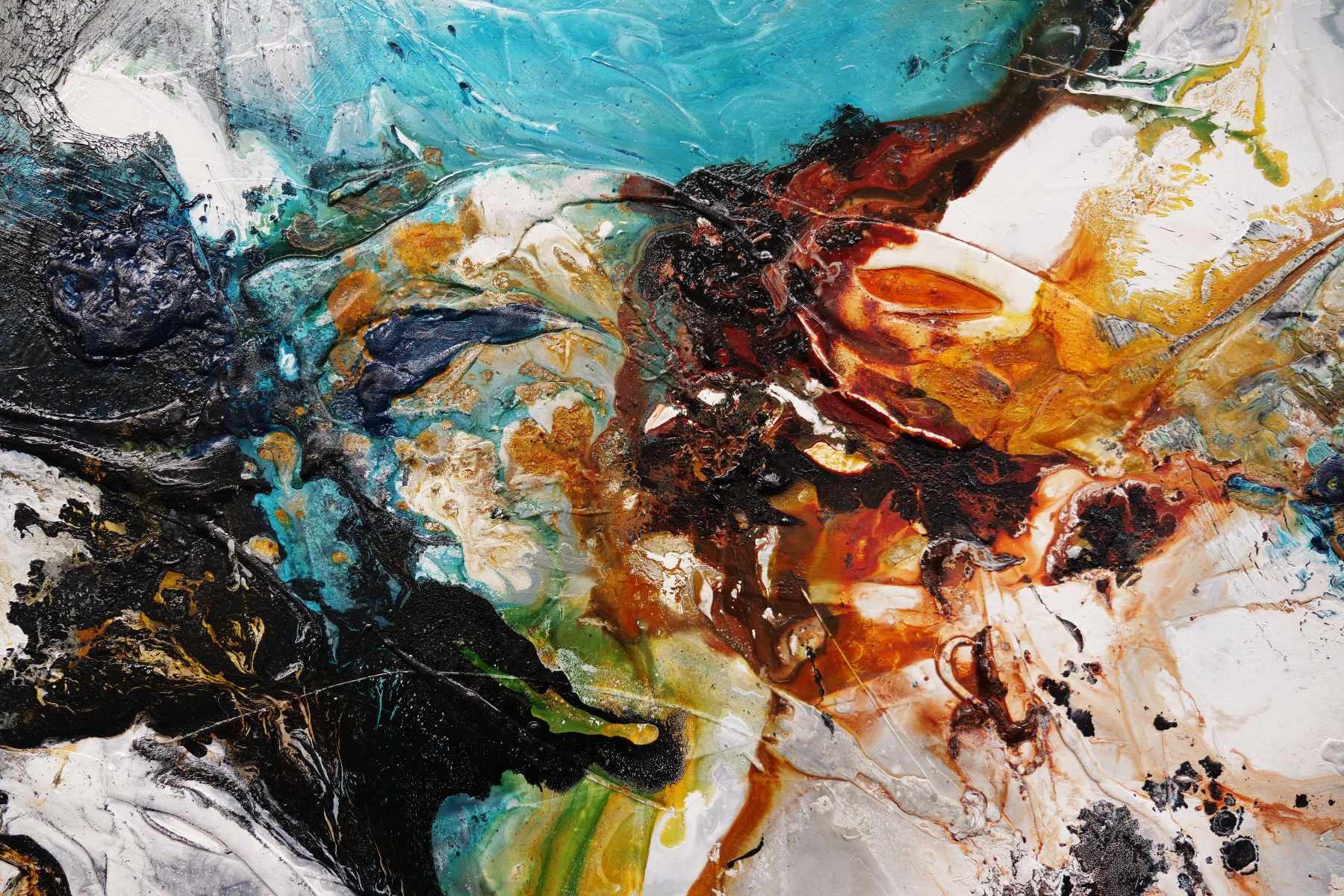 Natural Potion 240cm x 100cm Black White Teal Textured Abstract Painting (SOLD)