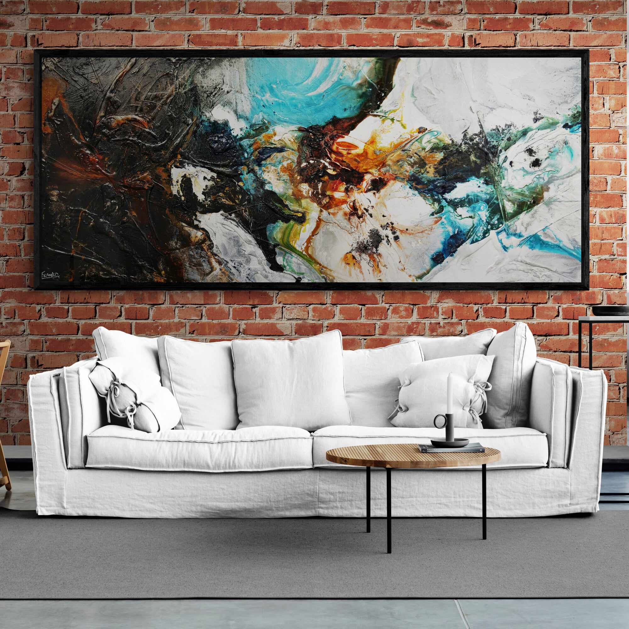 Natural Potion 240cm x 100cm Black White Teal Textured Abstract Painting (SOLD)-Abstract-[Franko_Artist]-[Australian_artist]-[Gold_Coast]-[Brisbane]-[modern]-[contemporary]-[original]-[Large_artwork]-[The_Block]-[Dream_Homes]-[ideas]-[Grand_Designs]-[Art_Lover]-Franklin Art Studio
