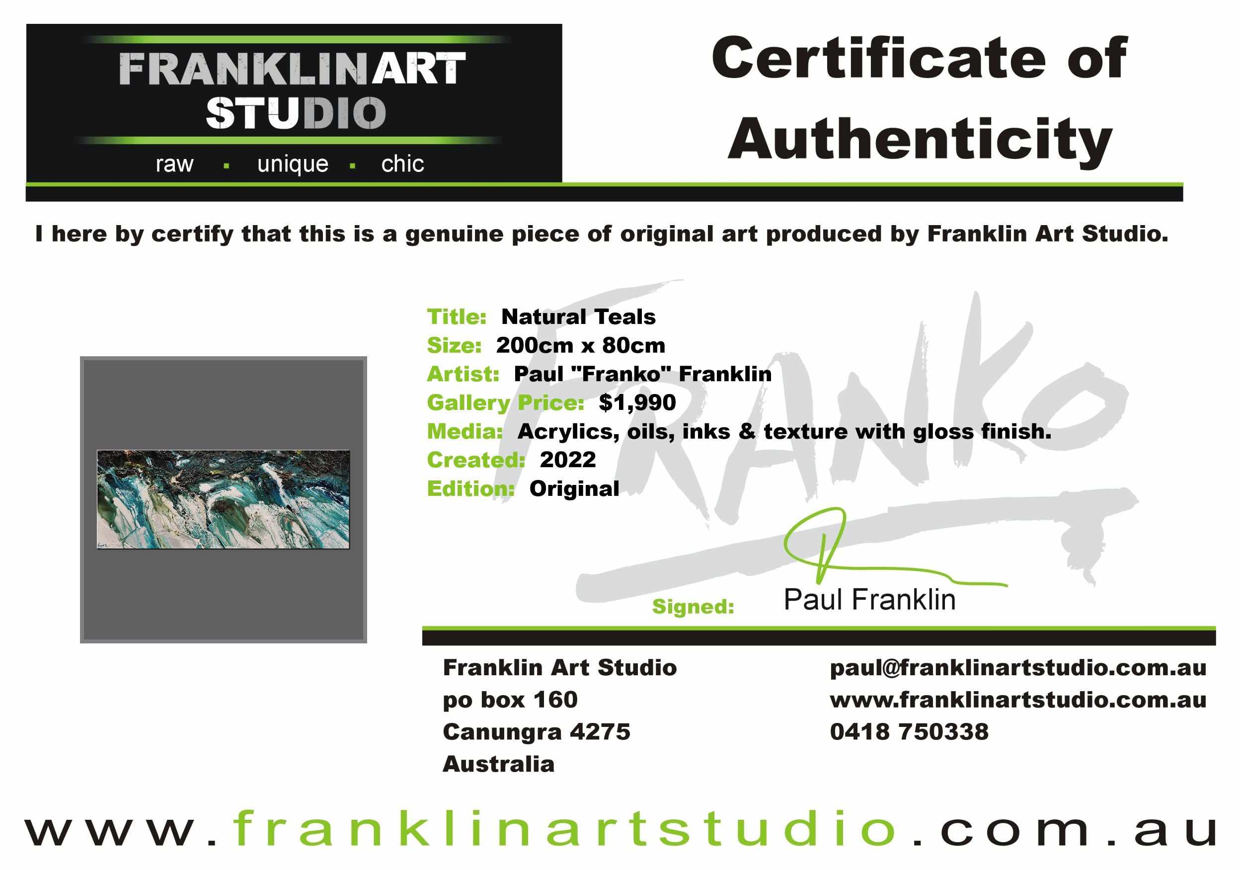 Natural Teals 200cm x 80cm Teal Textured Abstract Painting (SOLD)-Abstract-[Franko_Artist]-[The_Block]-[Dream_Homes]-[ideas]-[Grand_Designs]-[Art_Lover]-Franklin Art Studio