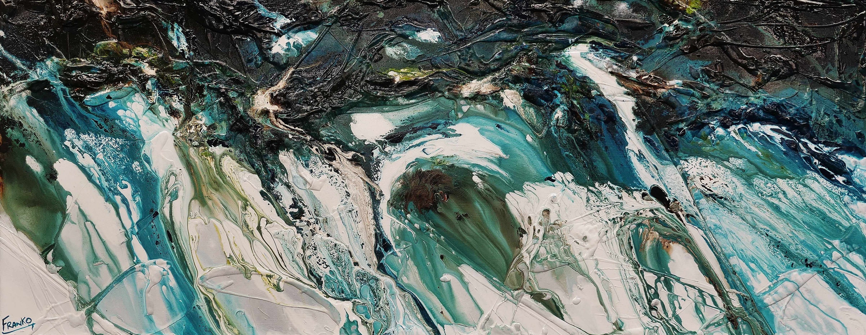 Natural Teals 200cm x 80cm Teal Textured Abstract Painting (SOLD)-Abstract-[Franko_Artist]-[Australian_artist]-[Gold_Coast]-[Brisbane]-[modern]-[contemporary]-[original]-[Large_artwork]-Franklin Art Studio