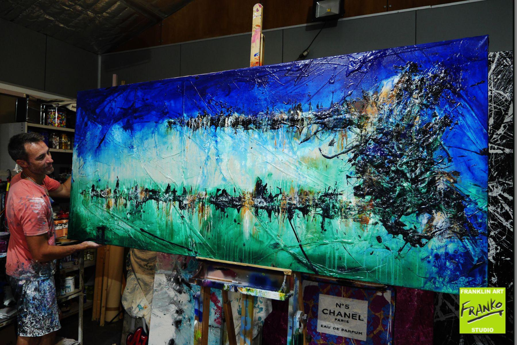 Nature 240cm x 100cm Blue Green Textured Abstract Painting (SOLD)-Abstract-[Franko_Artist]-[The_Block]-[Dream_Homes]-[ideas]- [Grand_Designs]-Franklin Art Studio
