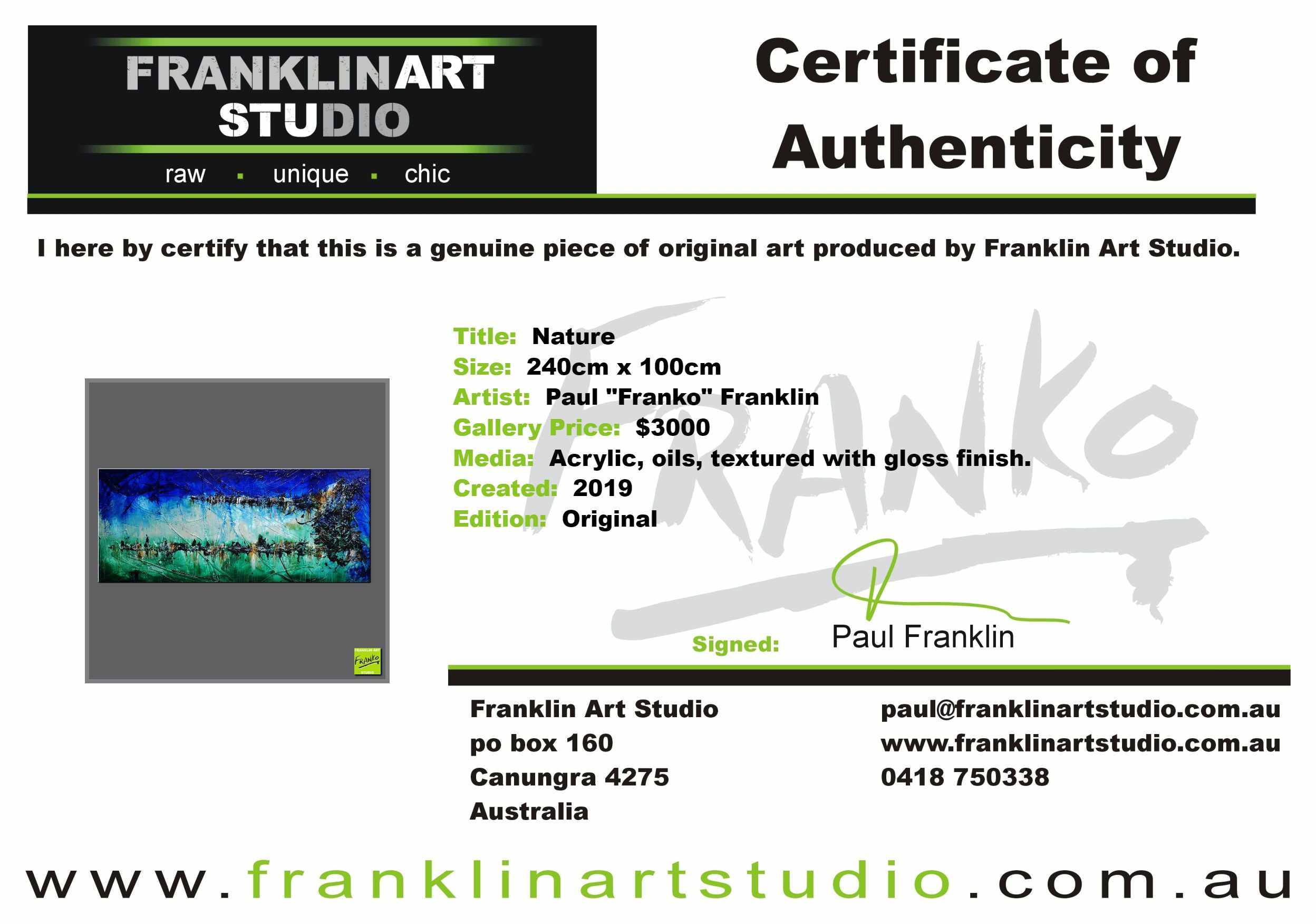 Nature 240cm x 100cm Blue Green Textured Abstract Painting (SOLD)-Abstract-[Franko_Artist]-[The_Block]-[Dream_Homes]-[ideas]-[Grand_Designs]-[Art_Lover]-Franklin Art Studio